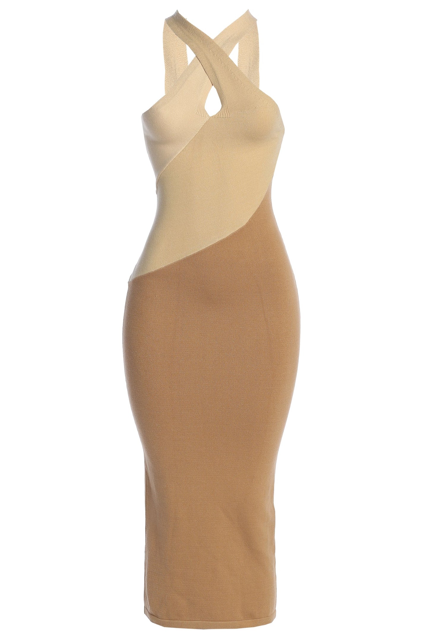 Beige Steph Halter Maxi Dress JLUXLABEL