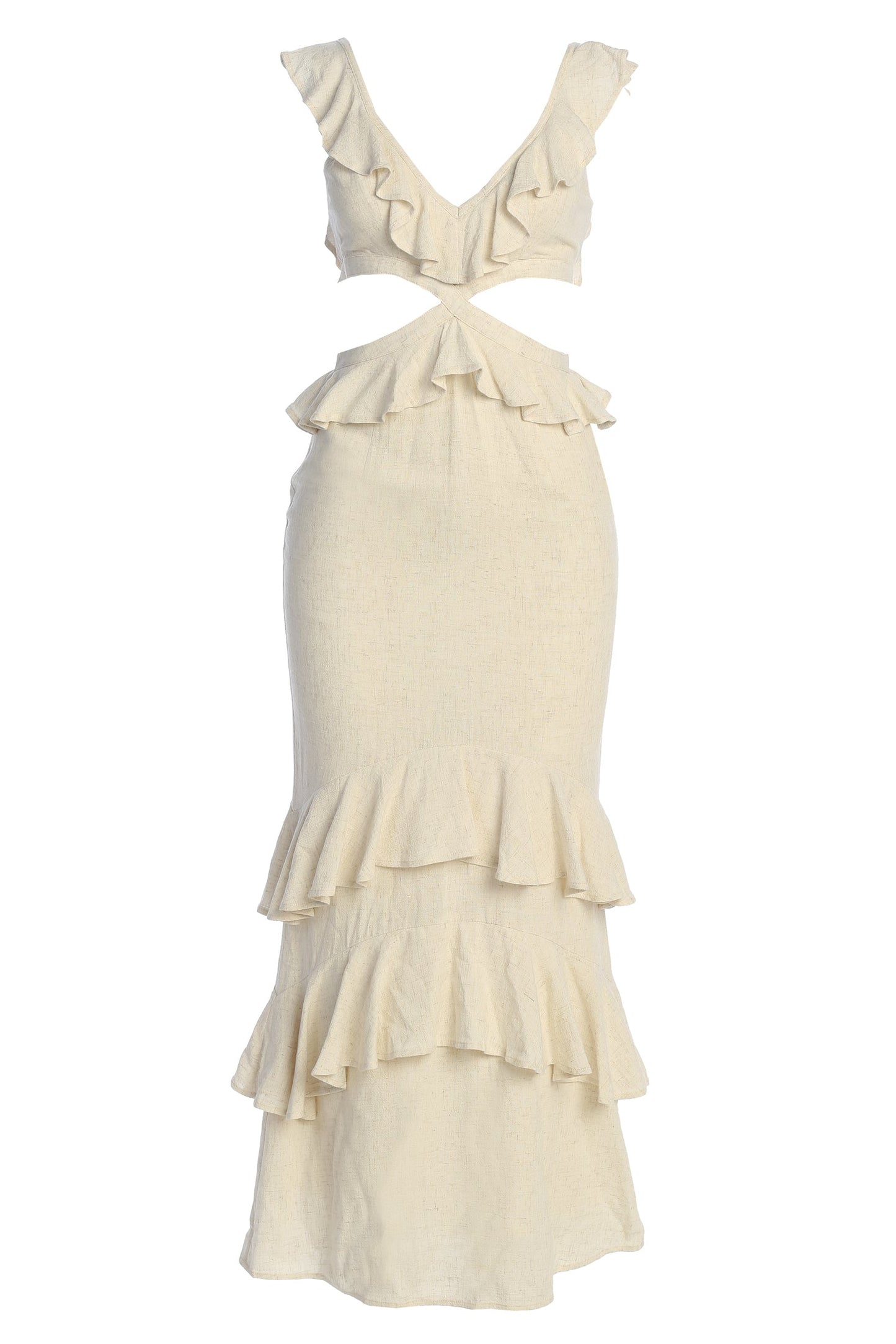 Natural Sunshine Ruffle Linen Dress JLUXLABEL