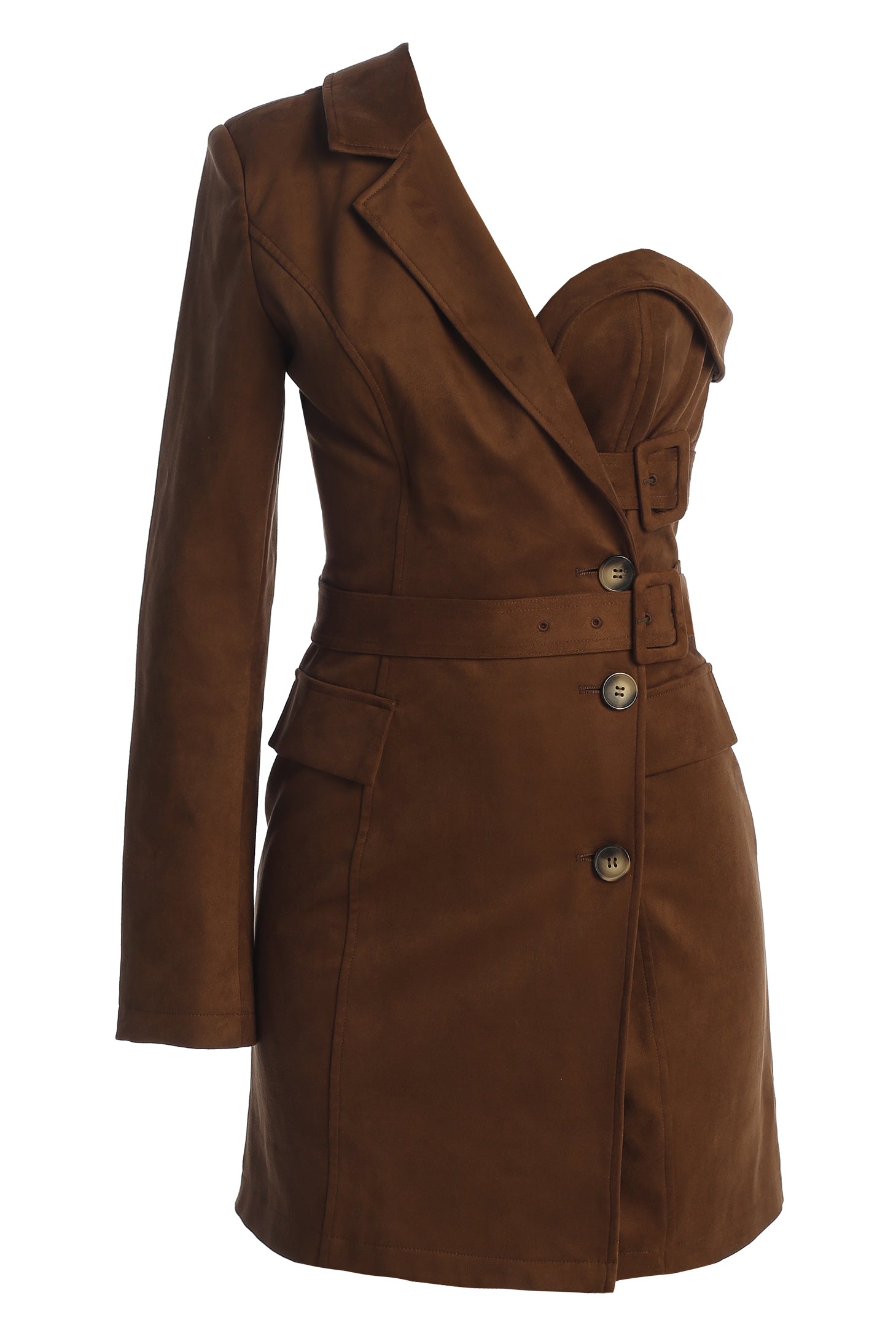 Chocolate One Shoulder Suede Blazer Dress JLUXLABEL