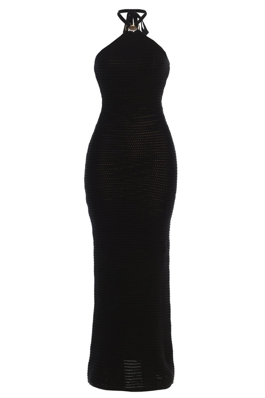 Black Overseas Halter Maxi Dress JLUXLABEL