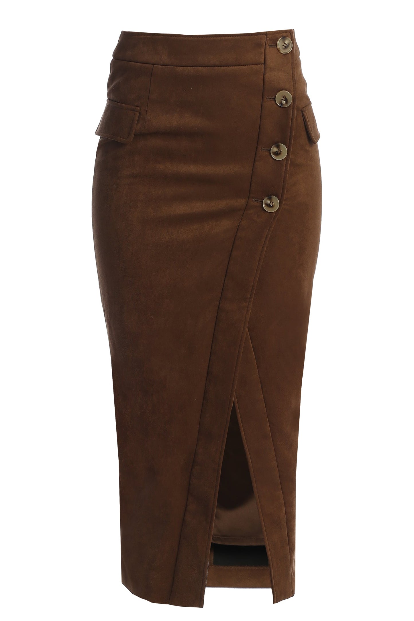 Chocolate Audrey Suede Midi Skirt JLUXLABEL