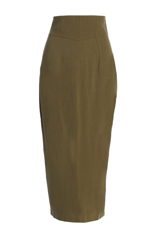Olive Coastland Linen Skirt JLUXLABEL