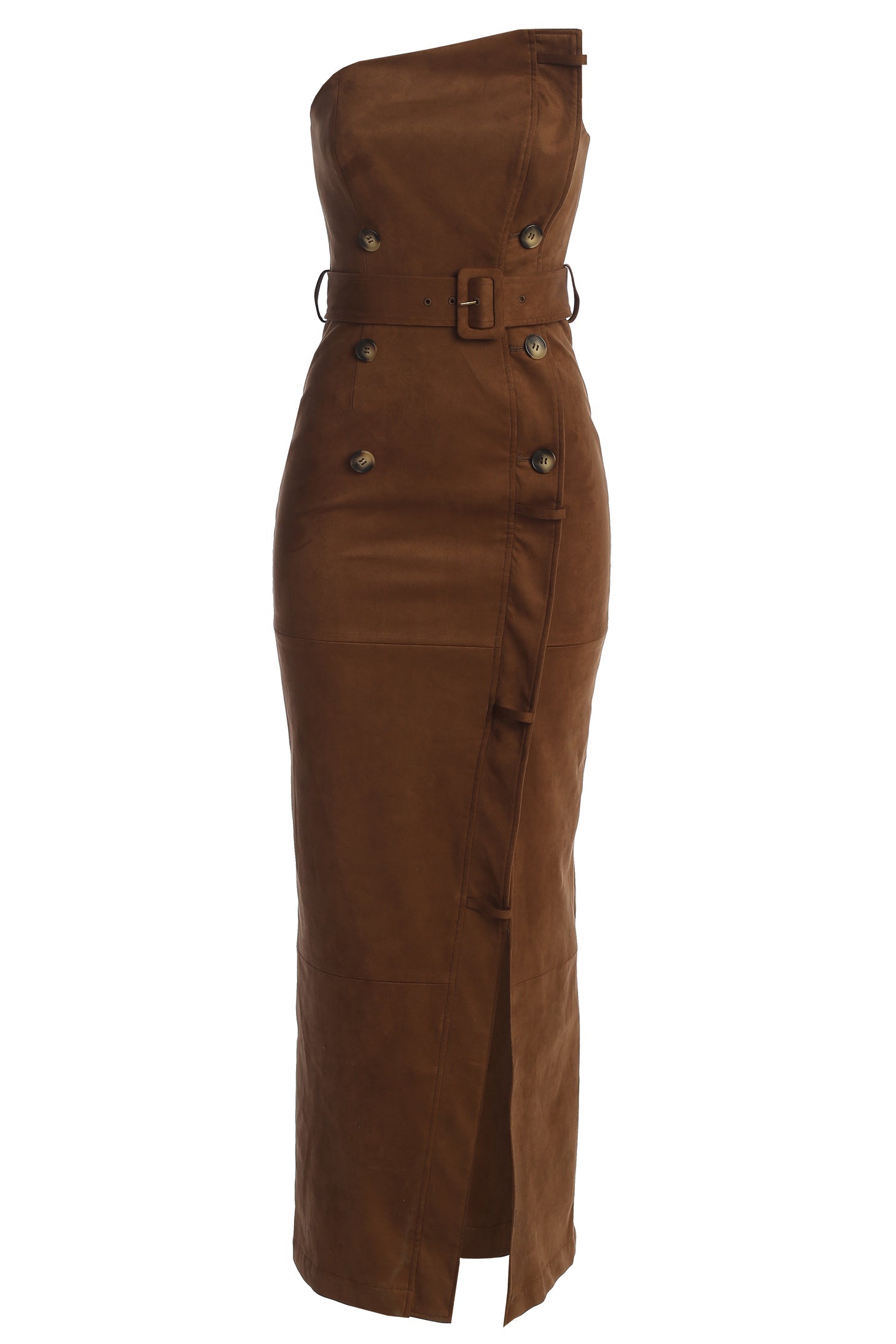 Chocolate Xena Suede Maxi Dress JLUXLABEL