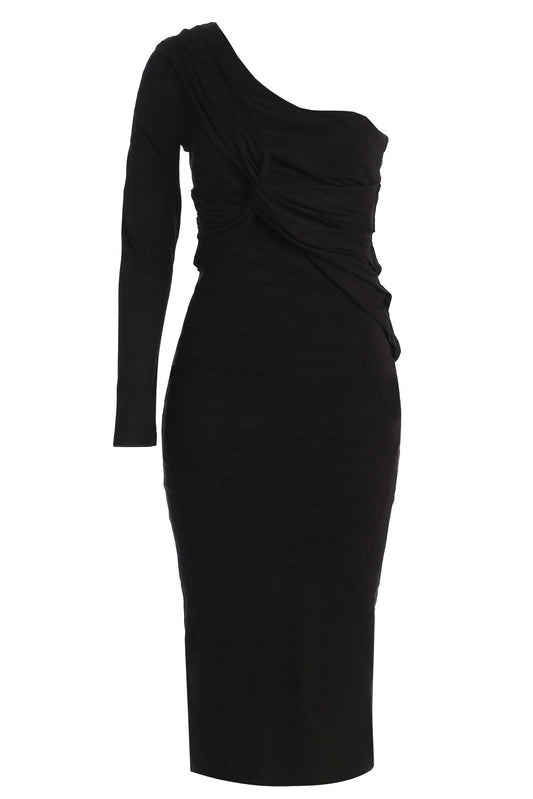 Black Dayanna Suede Midi Dress JLUXLABEL