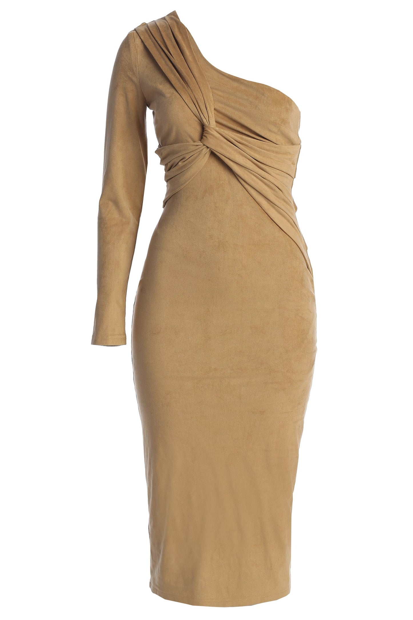 Beige Dayanna Suede Midi Dress JLUXLABEL