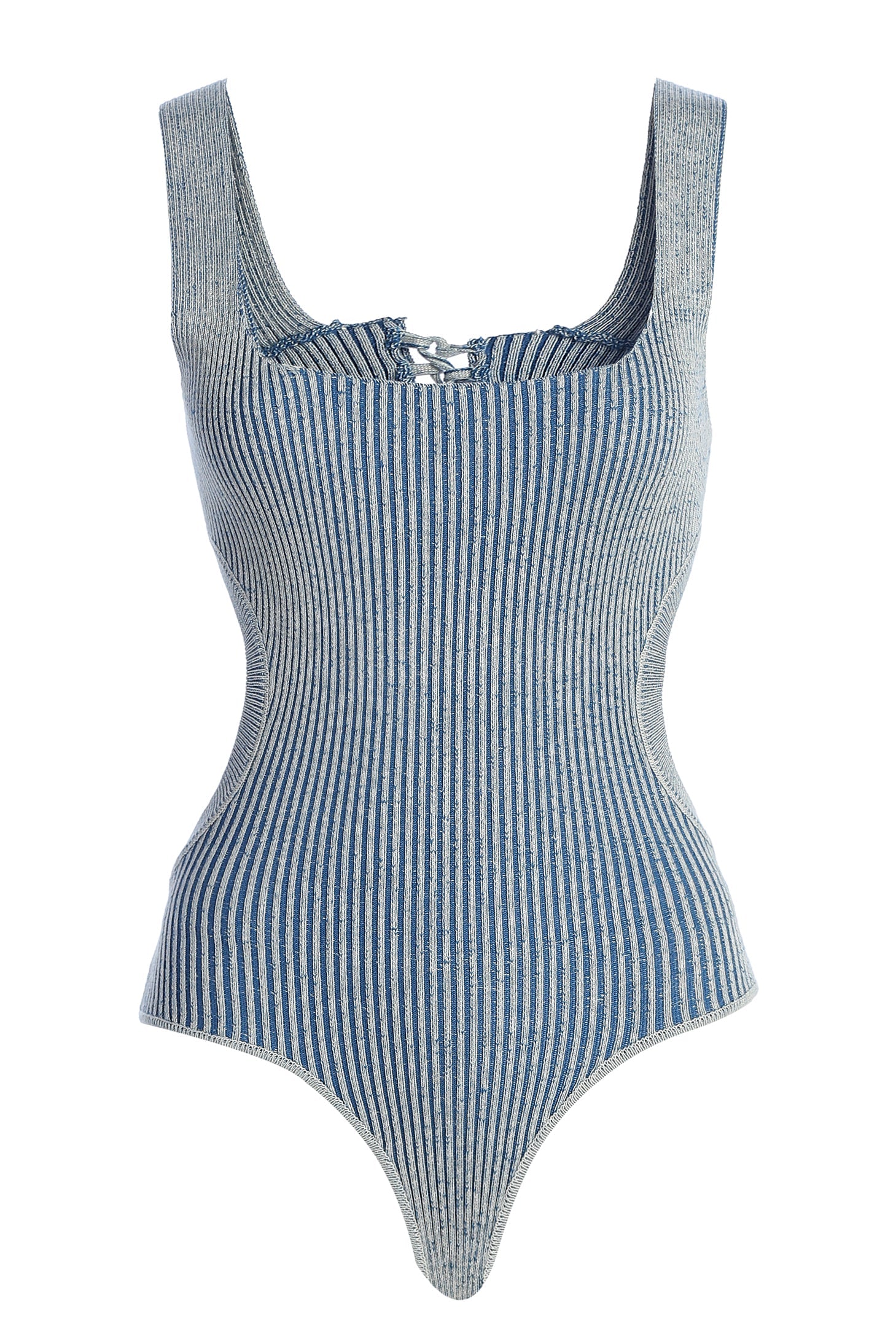 Denim/White Deana Ribbed Bodysuit JLUXLABEL