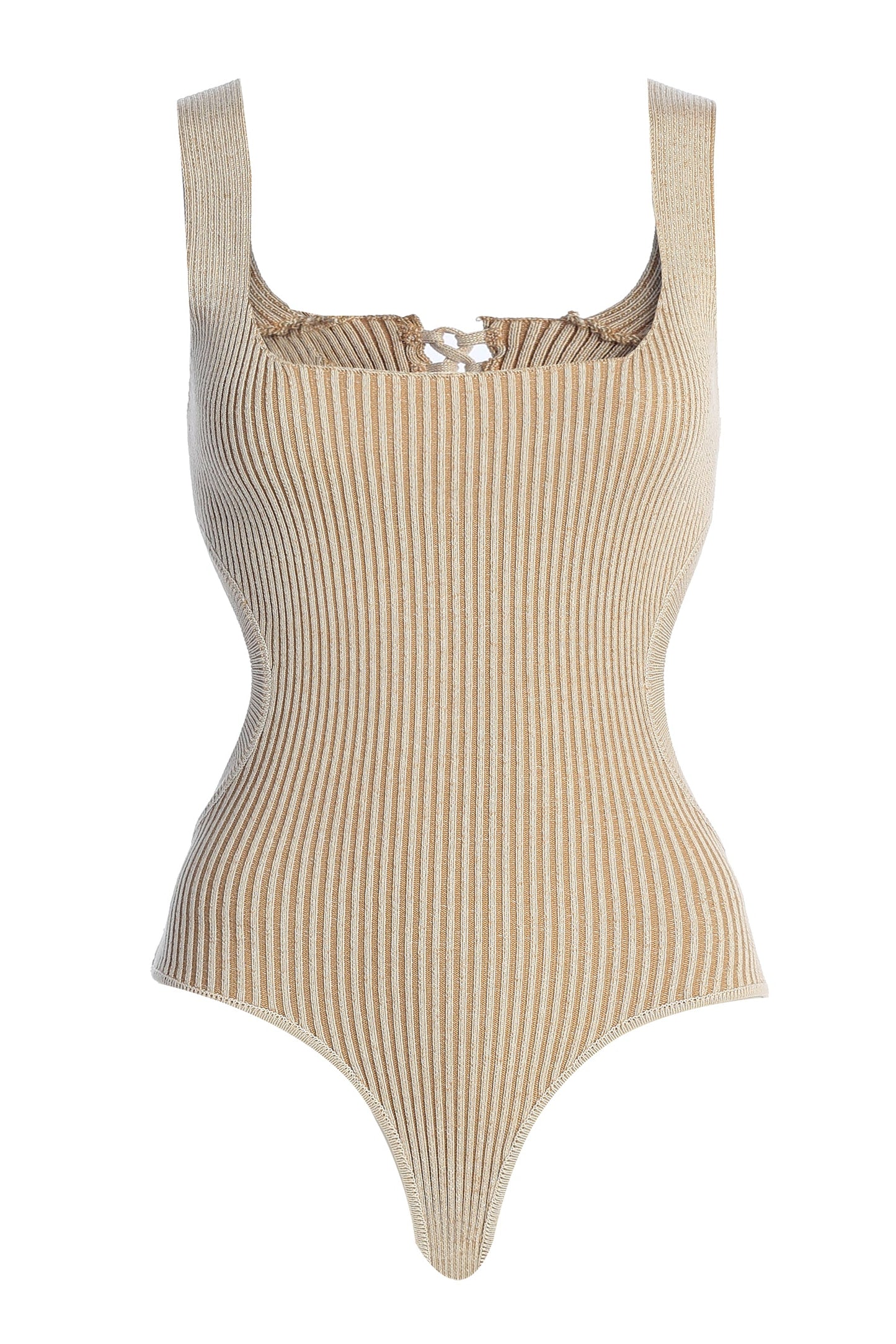 Taupe/White Deana Ribbed Bodysuit JLUXLABEL