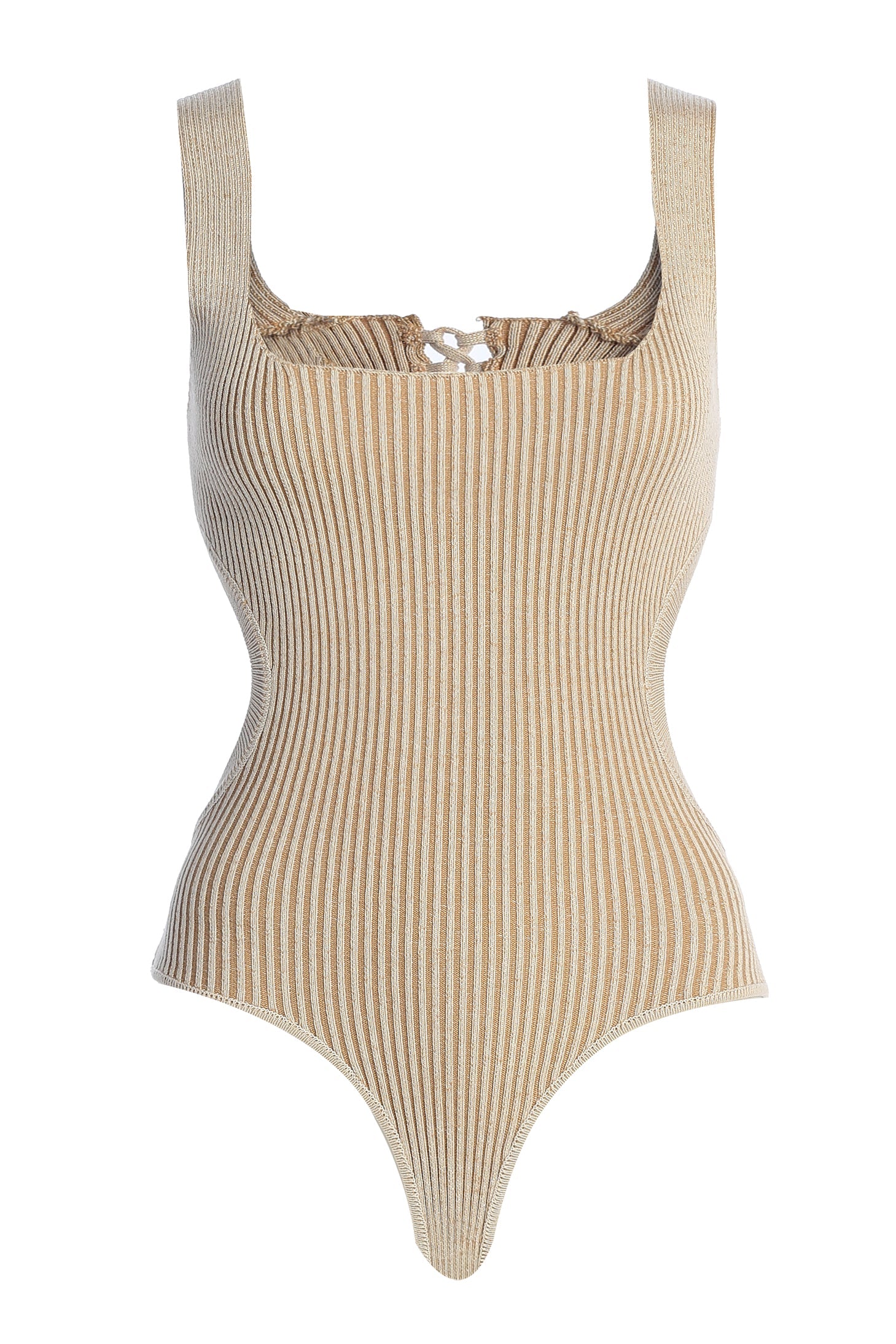 Taupe/White Deana Ribbed Bodysuit JLUXLABEL