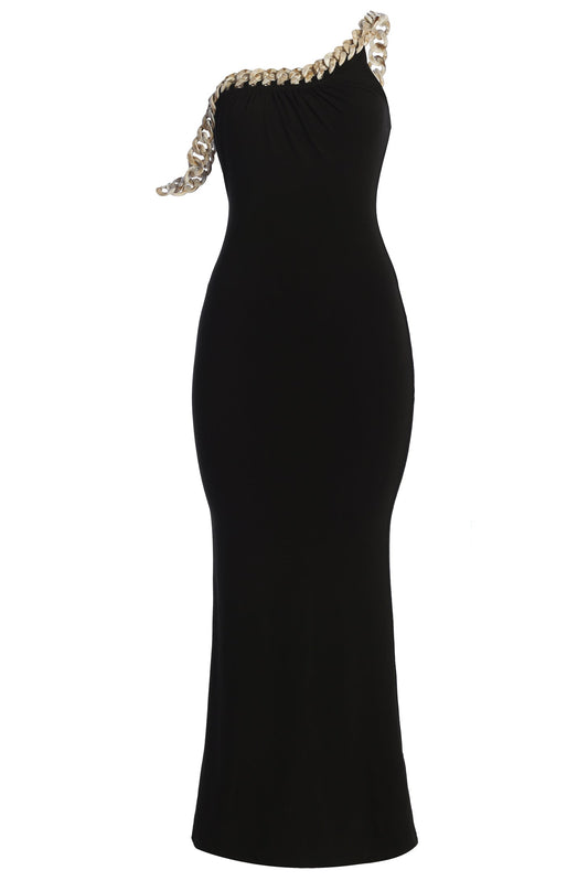 Black Monette Asymmetric Dress JLUXLABEL