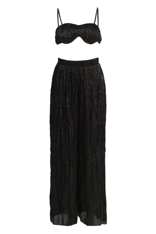 Black Let's Get Away Satin Pant Set JLUXLABEL