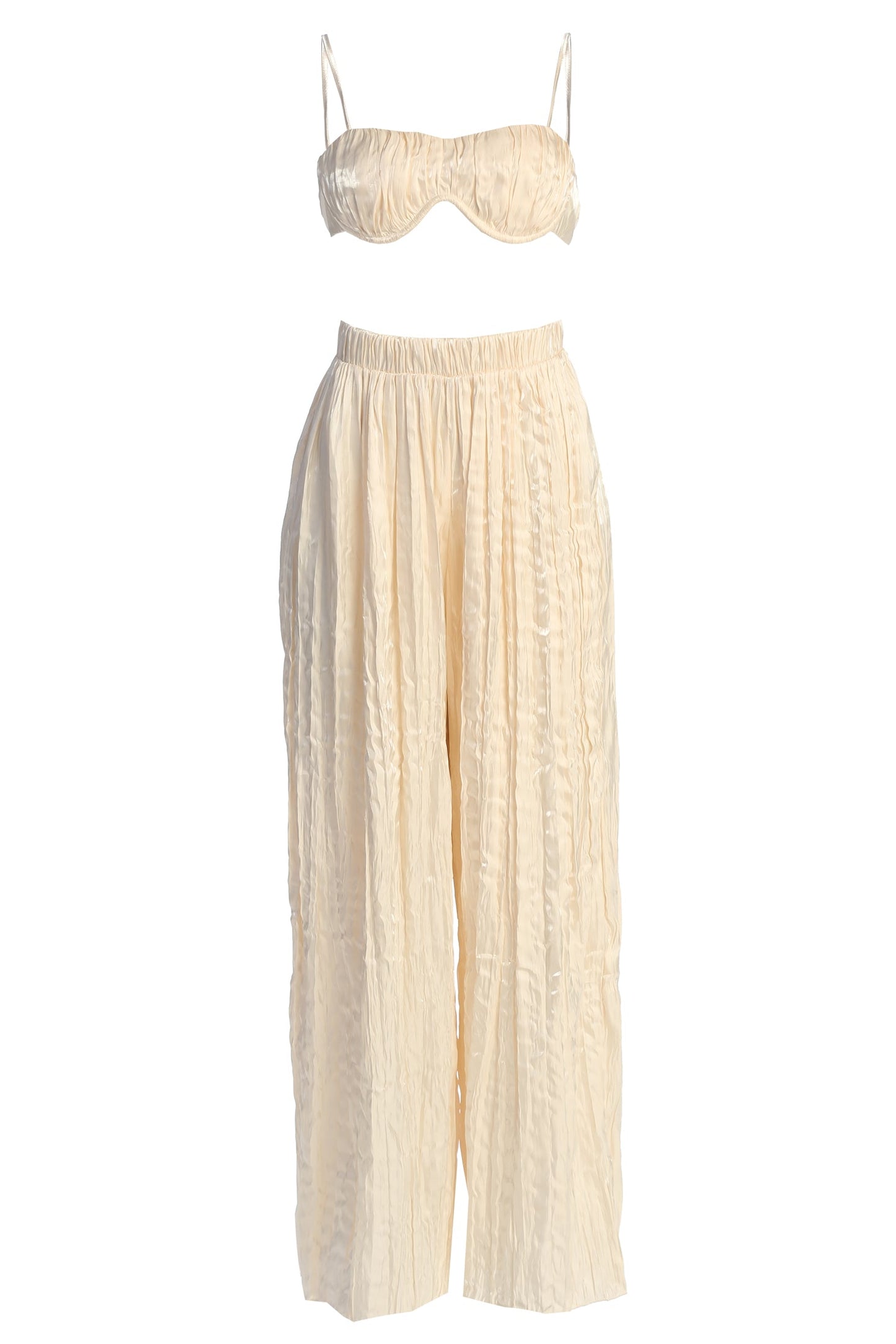 Cream Let's Get Away Satin Pant Set JLUXLABEL