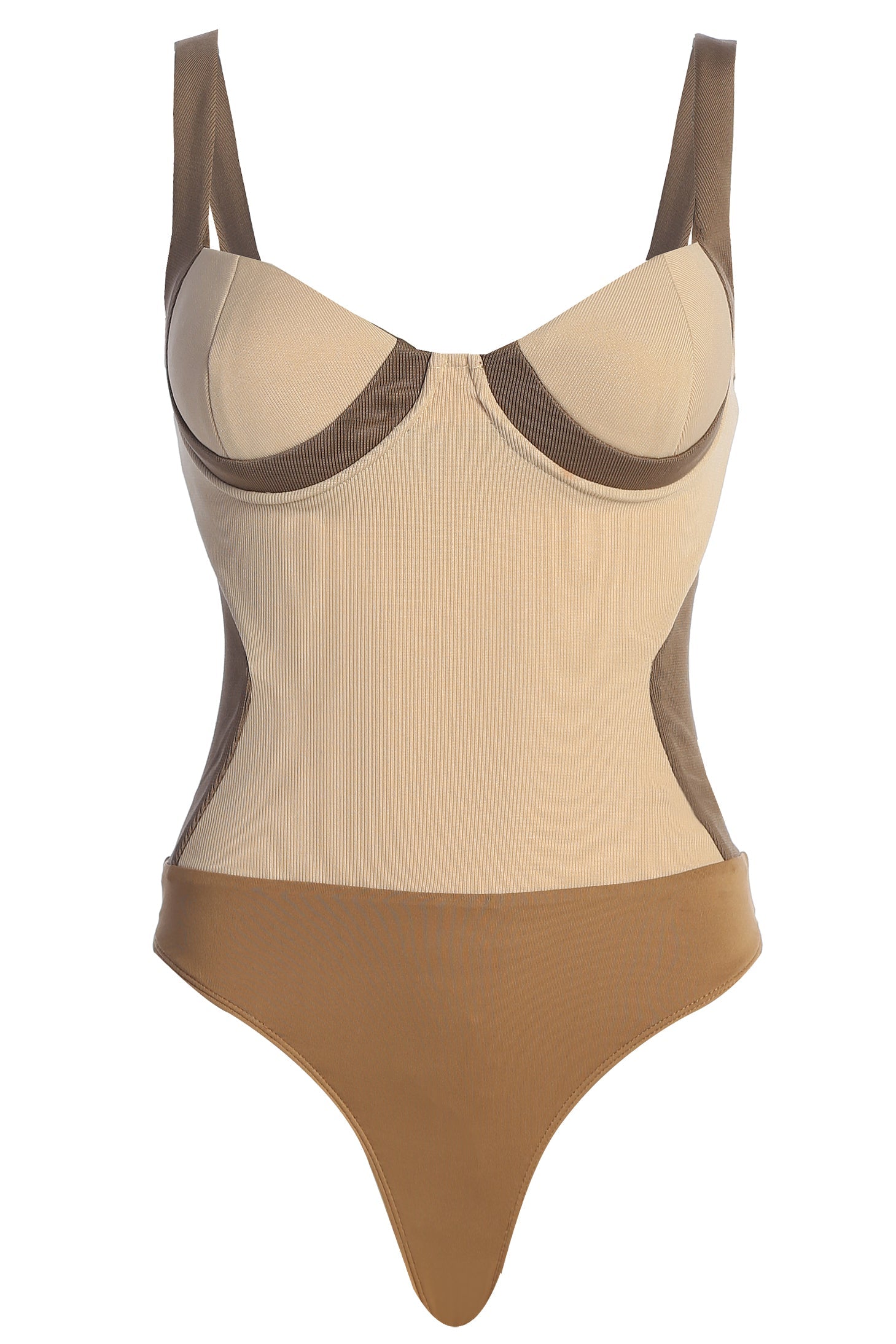 Taupe/Tan Throwback Colorblock Bodysuit JLUXLABEL