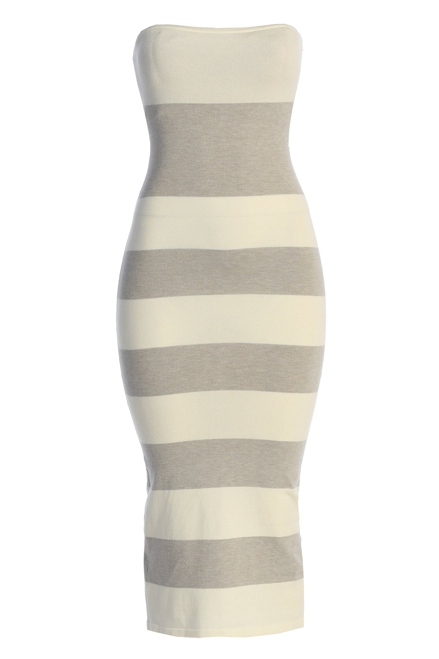 Ivory/Heather Grey Striped Strapless Midi Dress JLUXLABEL