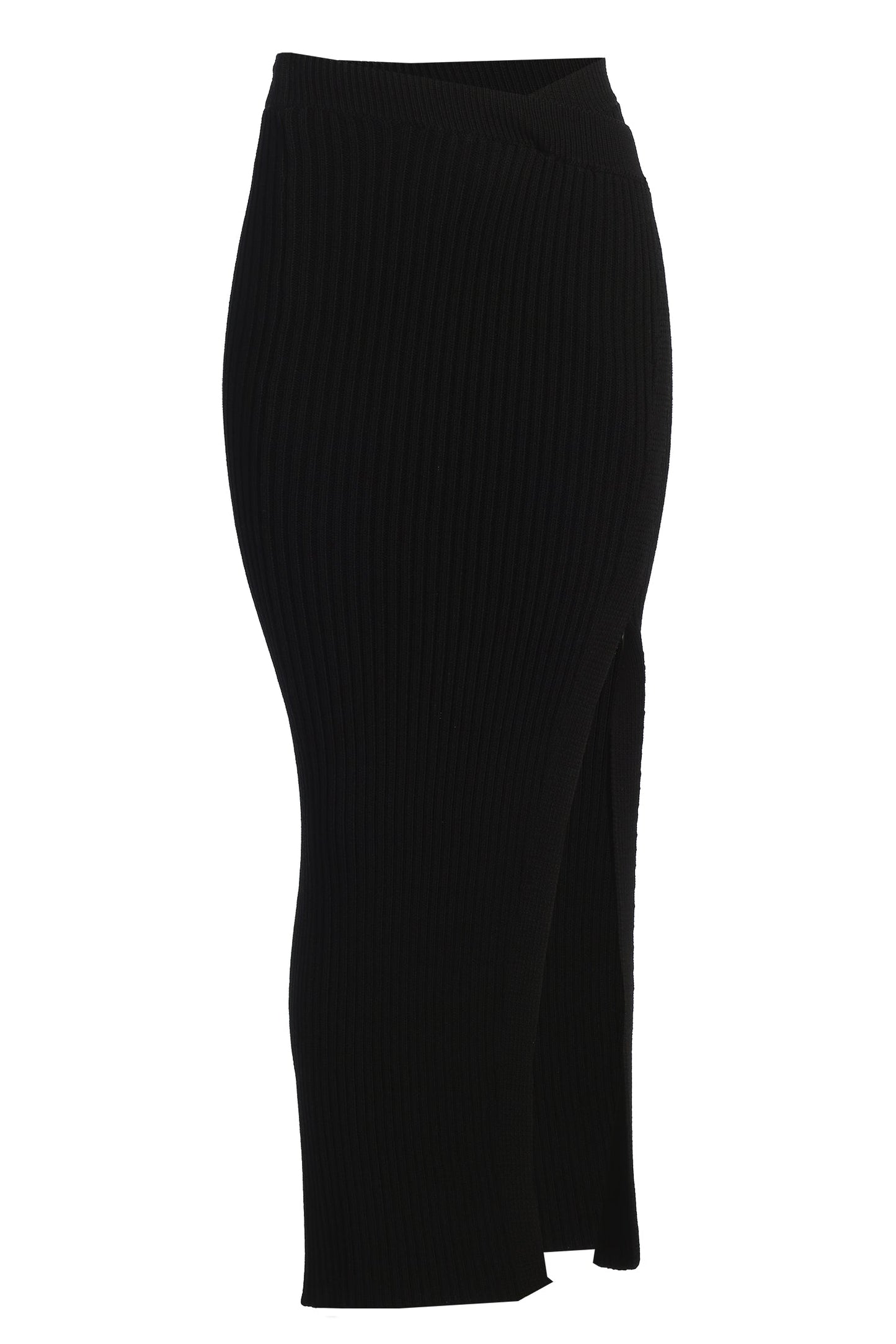 Black Hamptons Ribbed Slit Skirt JLUXLABEL