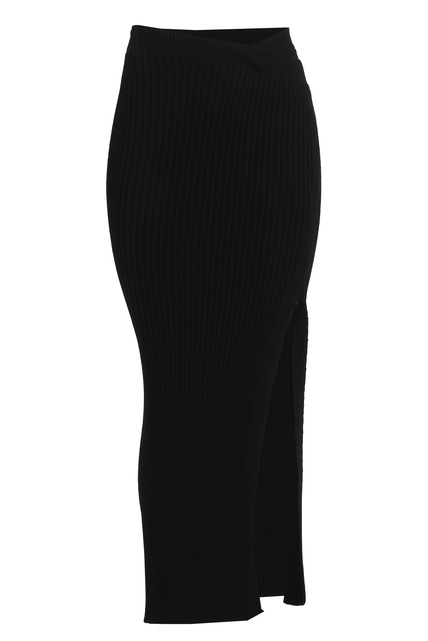 Black Hamptons Ribbed Slit Skirt JLUXLABEL