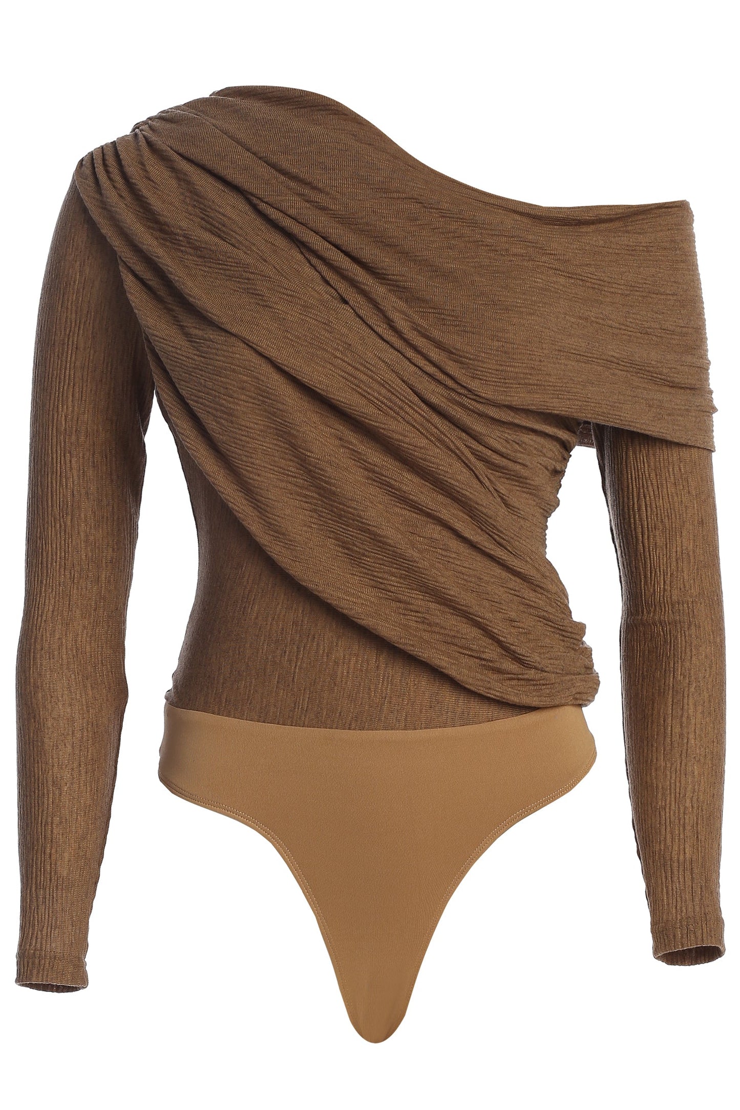 Chocolate Textured One Shoulder Bodysuit JLUXLABEL