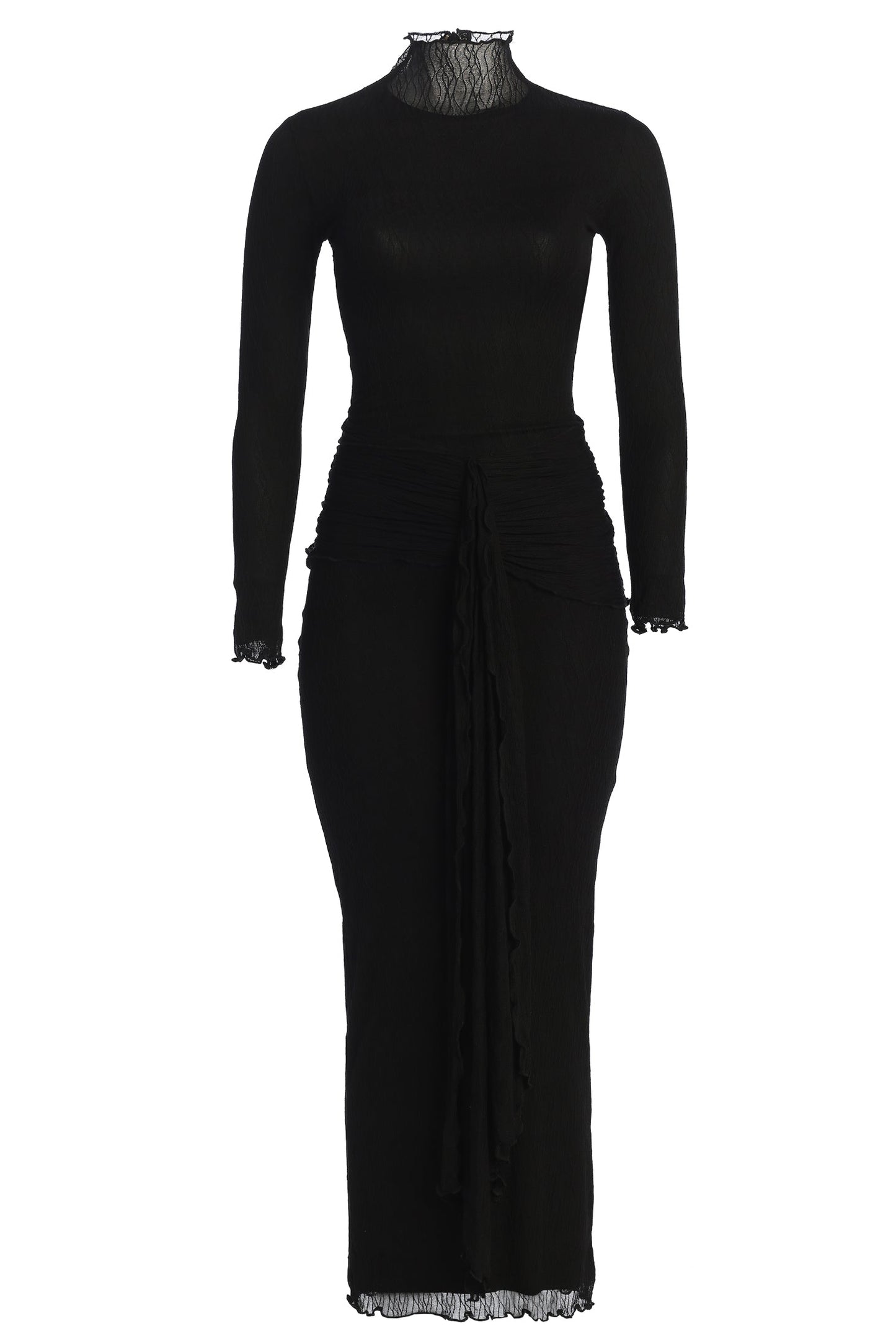 Black Drape Mock Neck Dress JLUXLABEL