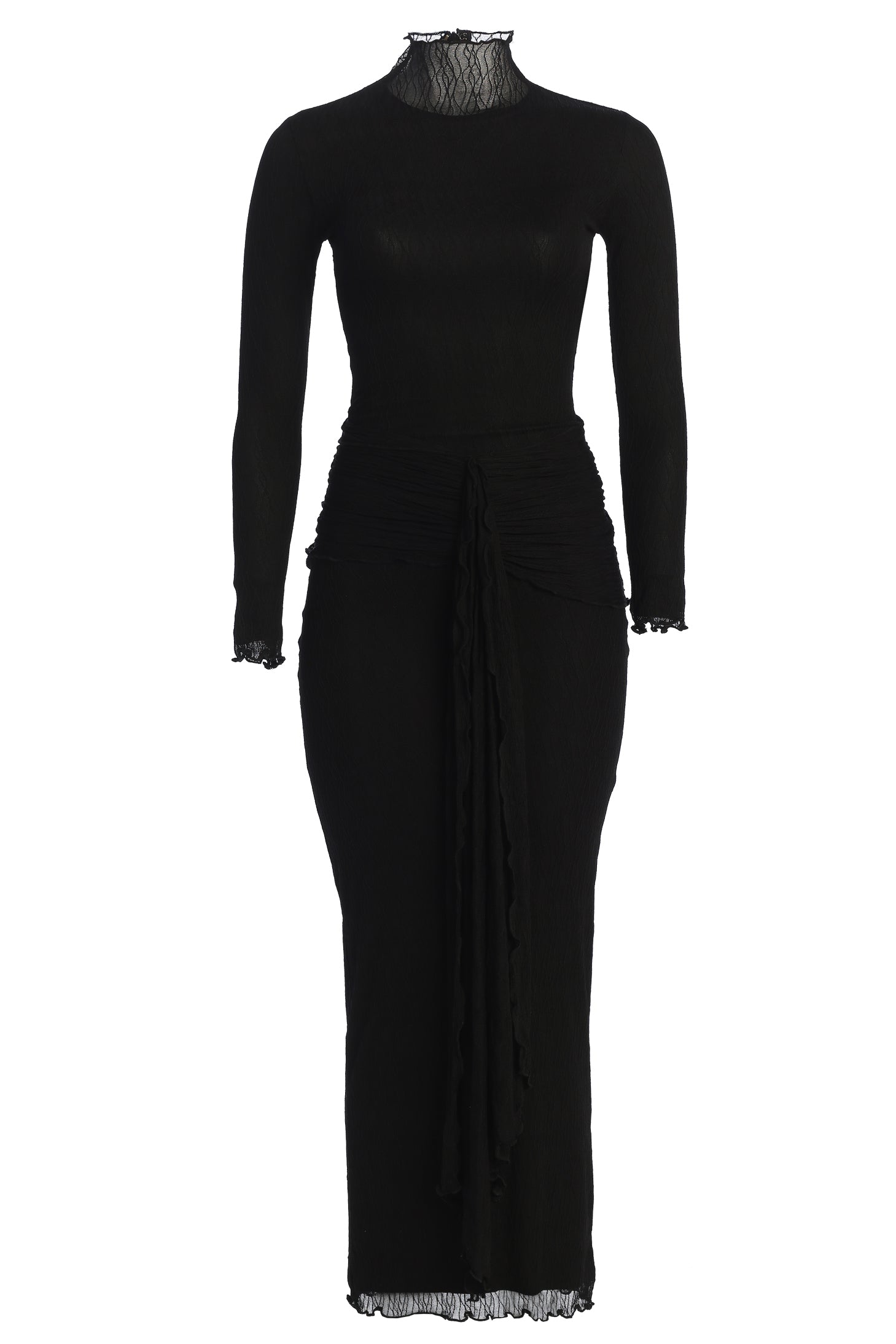 Black Drape Mock Neck Dress JLUXLABEL