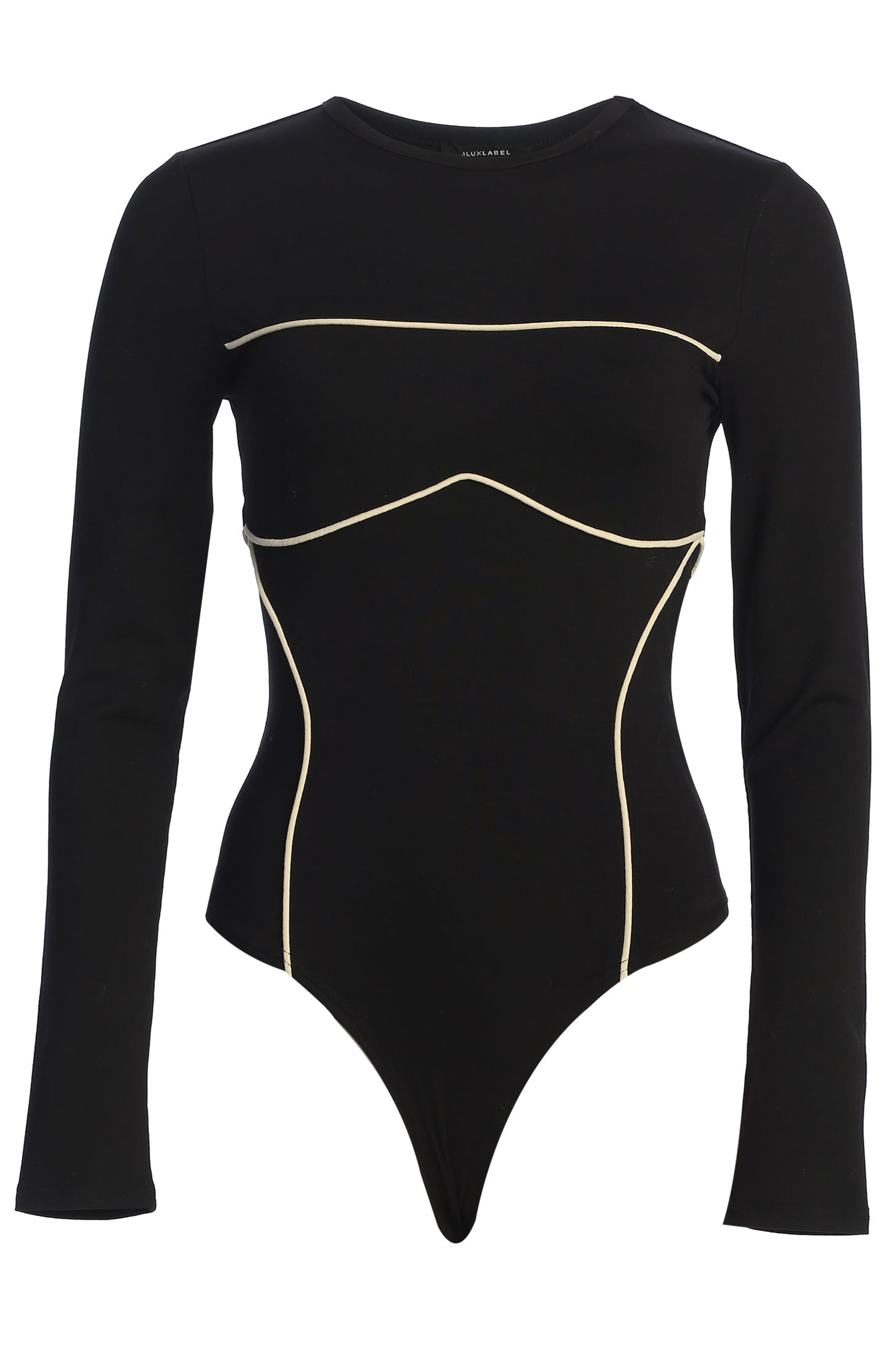 Black/Cream Pilar Piped Bodysuit JLUXLABEL