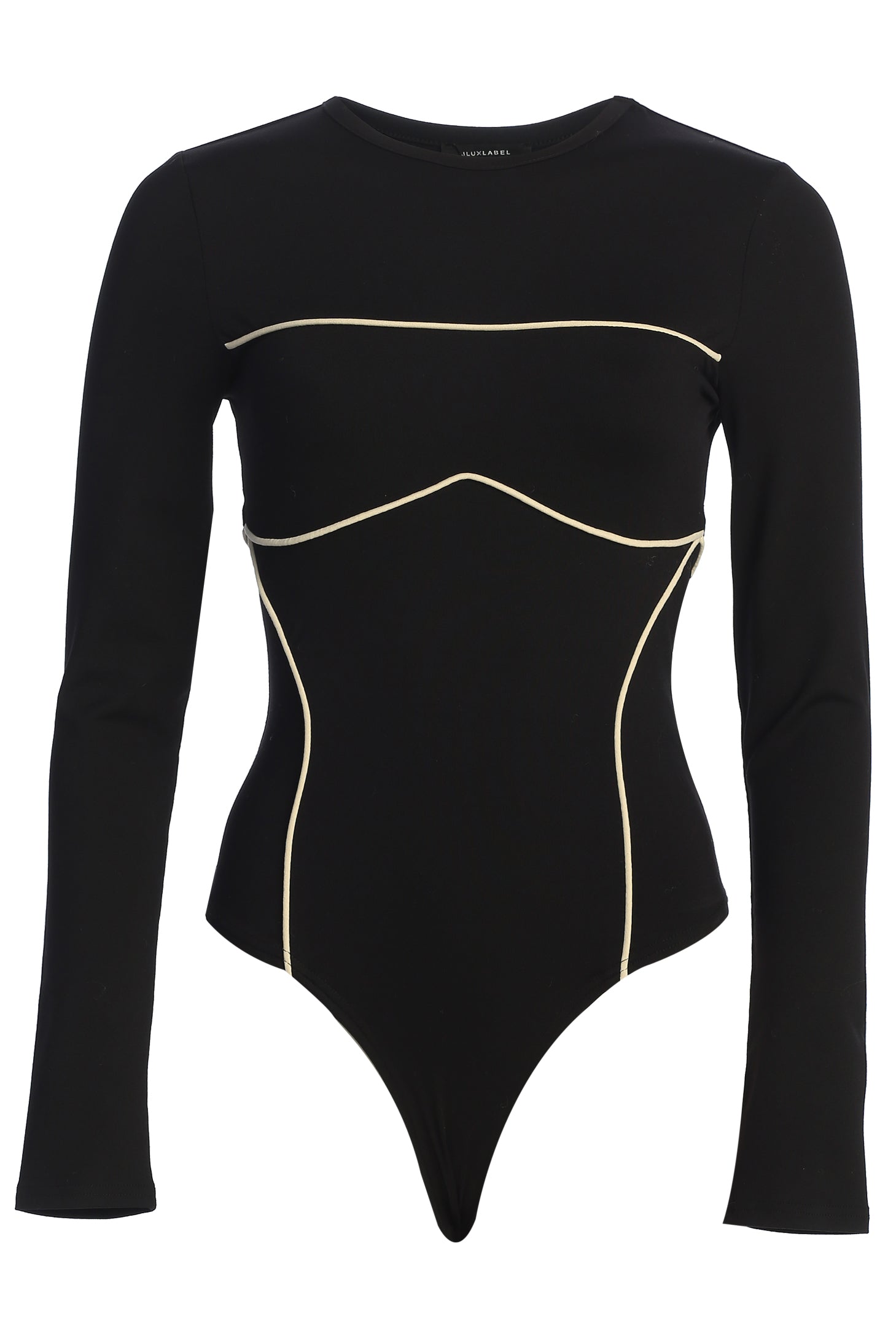 Black/Cream Pilar Piped Bodysuit JLUXLABEL