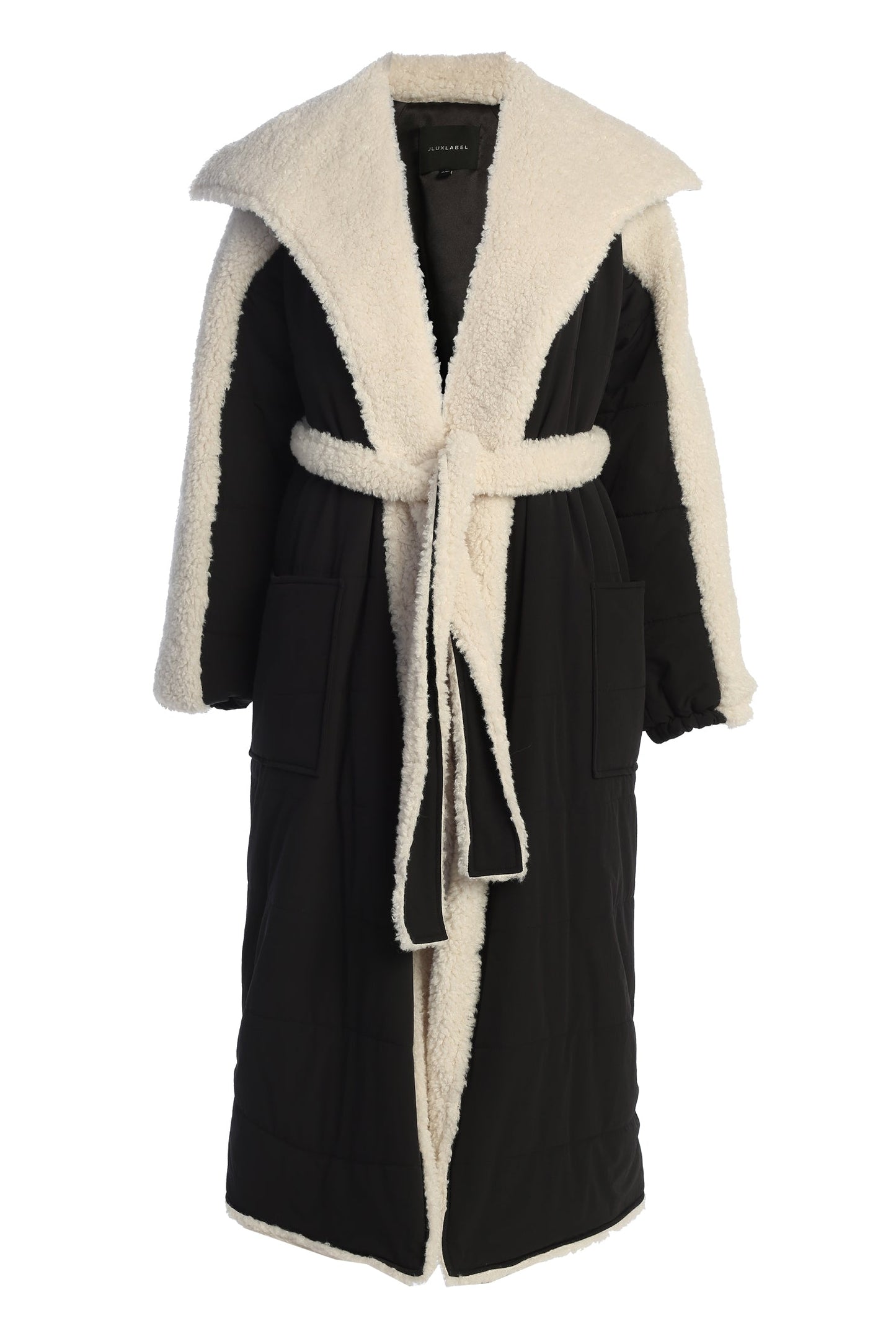 Black/Ivory Contrast Sherpa Coat JLUXLABEL