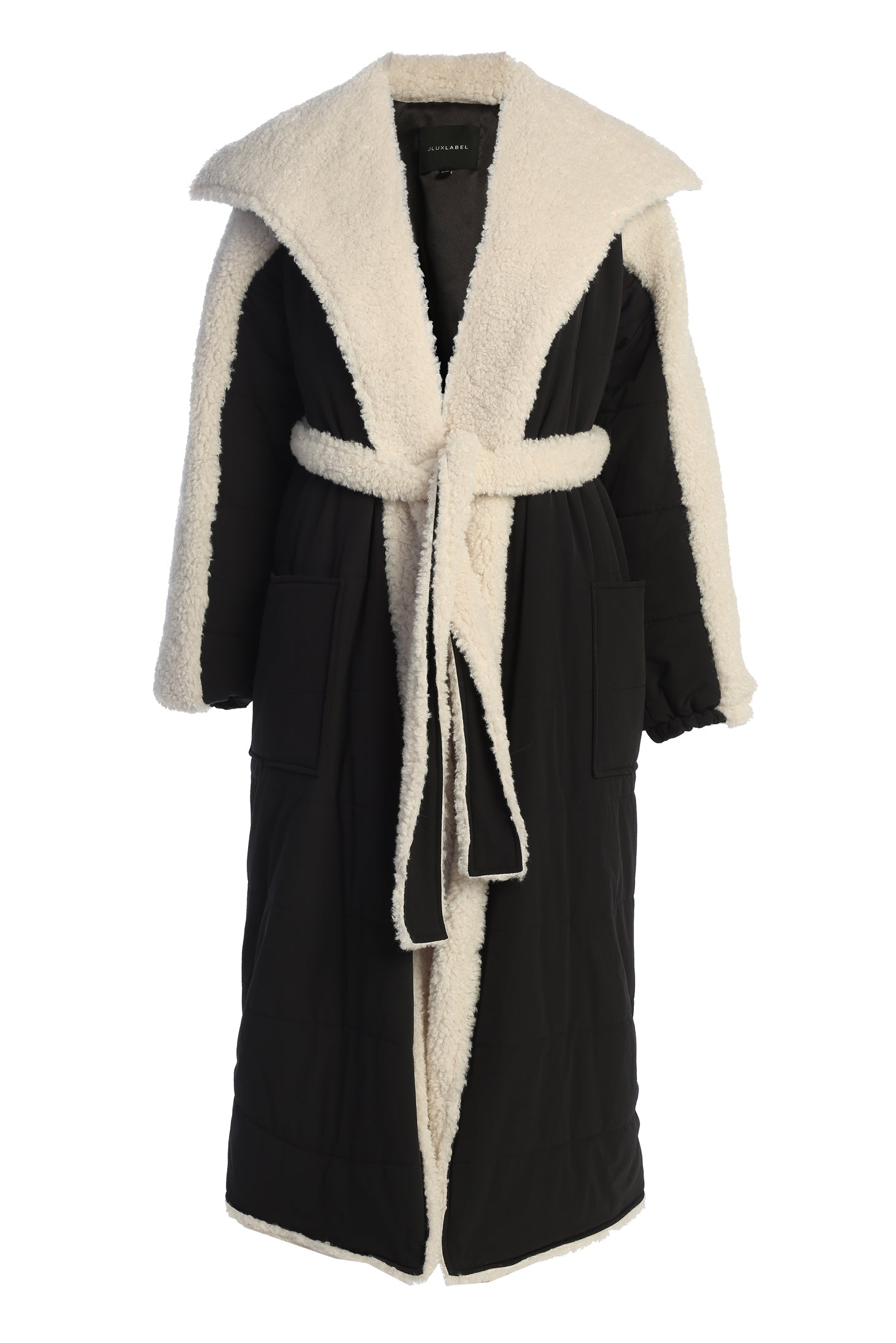 Black/Ivory Contrast Sherpa Coat JLUXLABEL