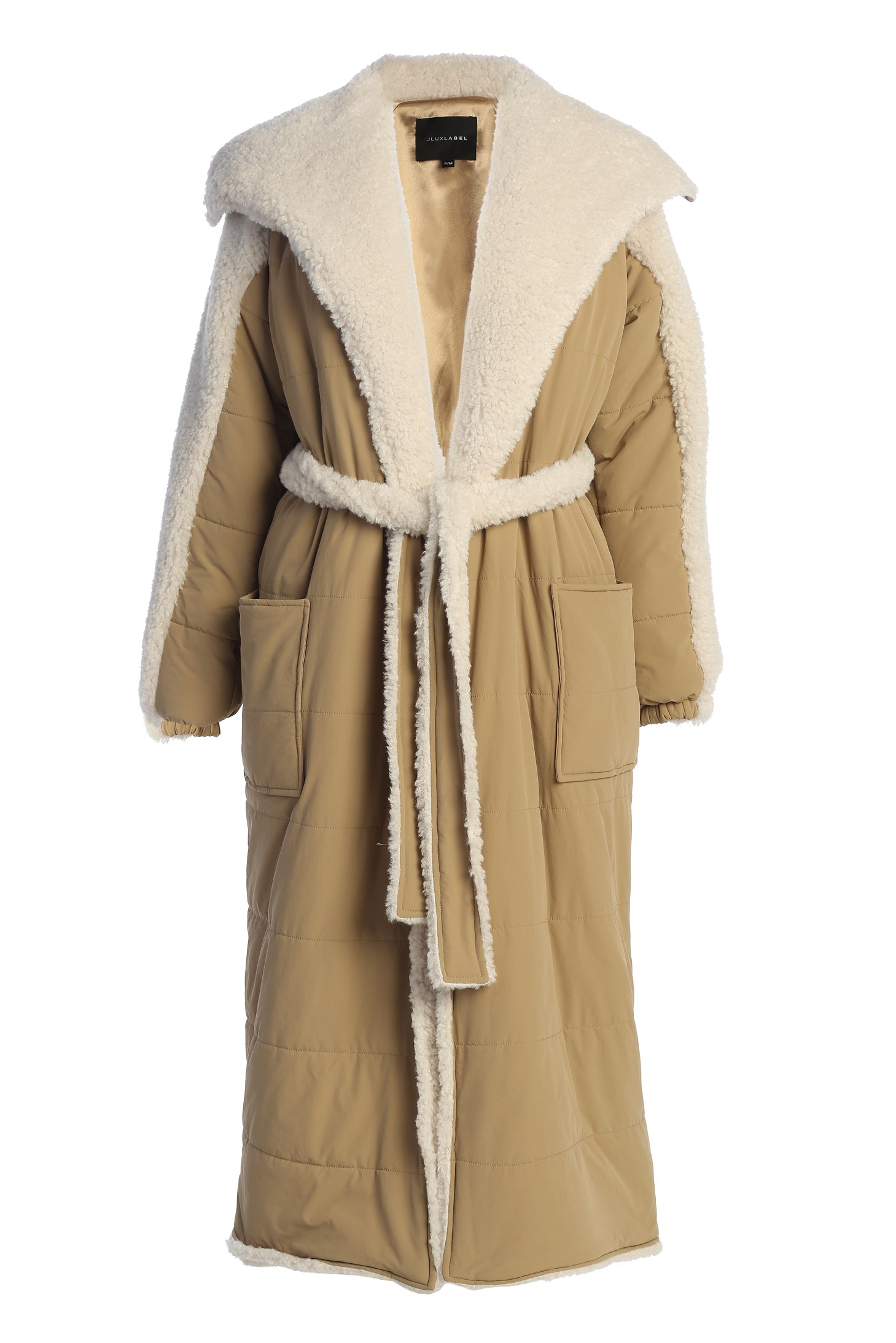 Beige/Ivory Contrast Sherpa Coat JLUXLABEL