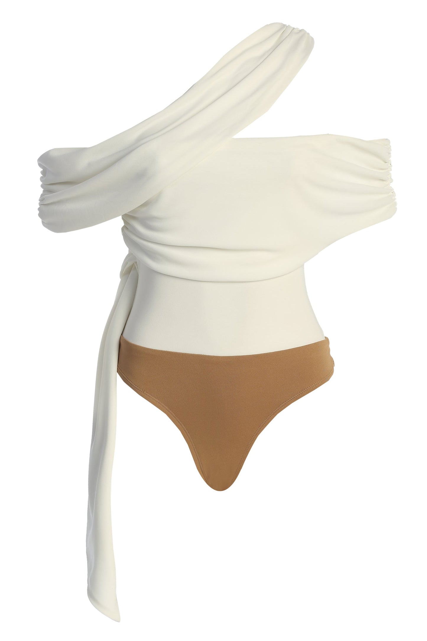 White Above All Drape Bodysuit JLUXLABEL