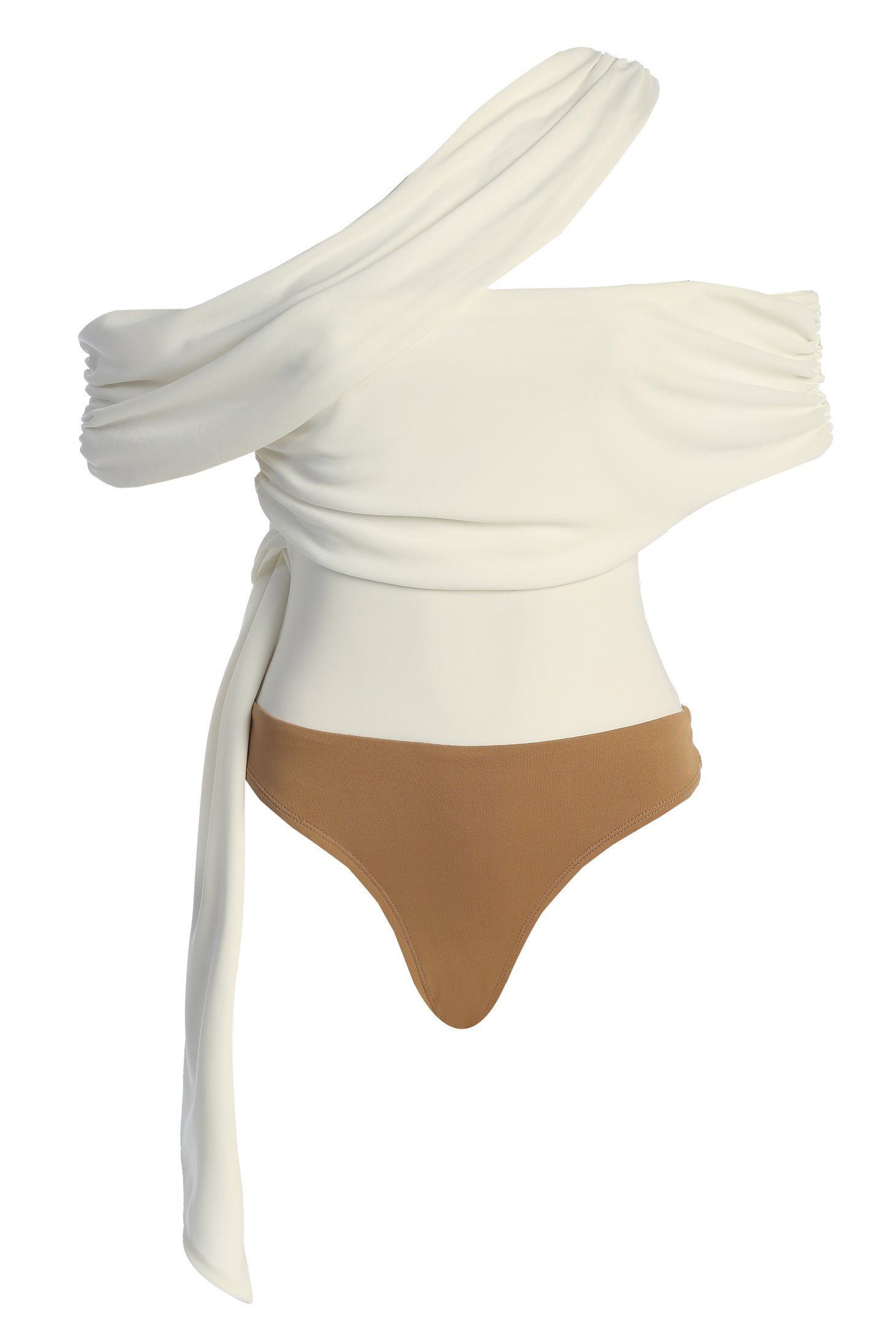 White Above All Drape Bodysuit JLUXLABEL