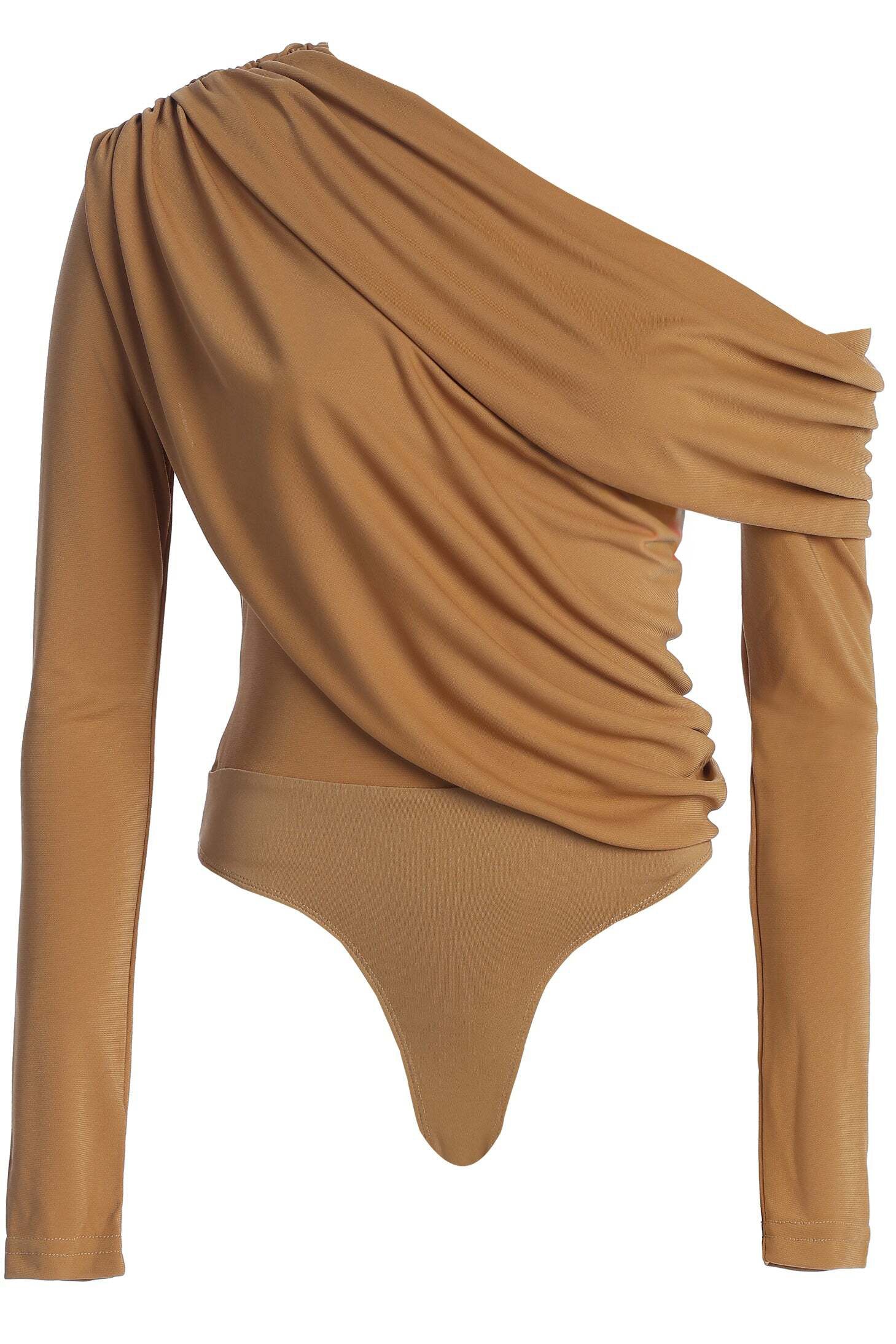 Beige Ultra High Neck Bodysuit JLUXLABEL