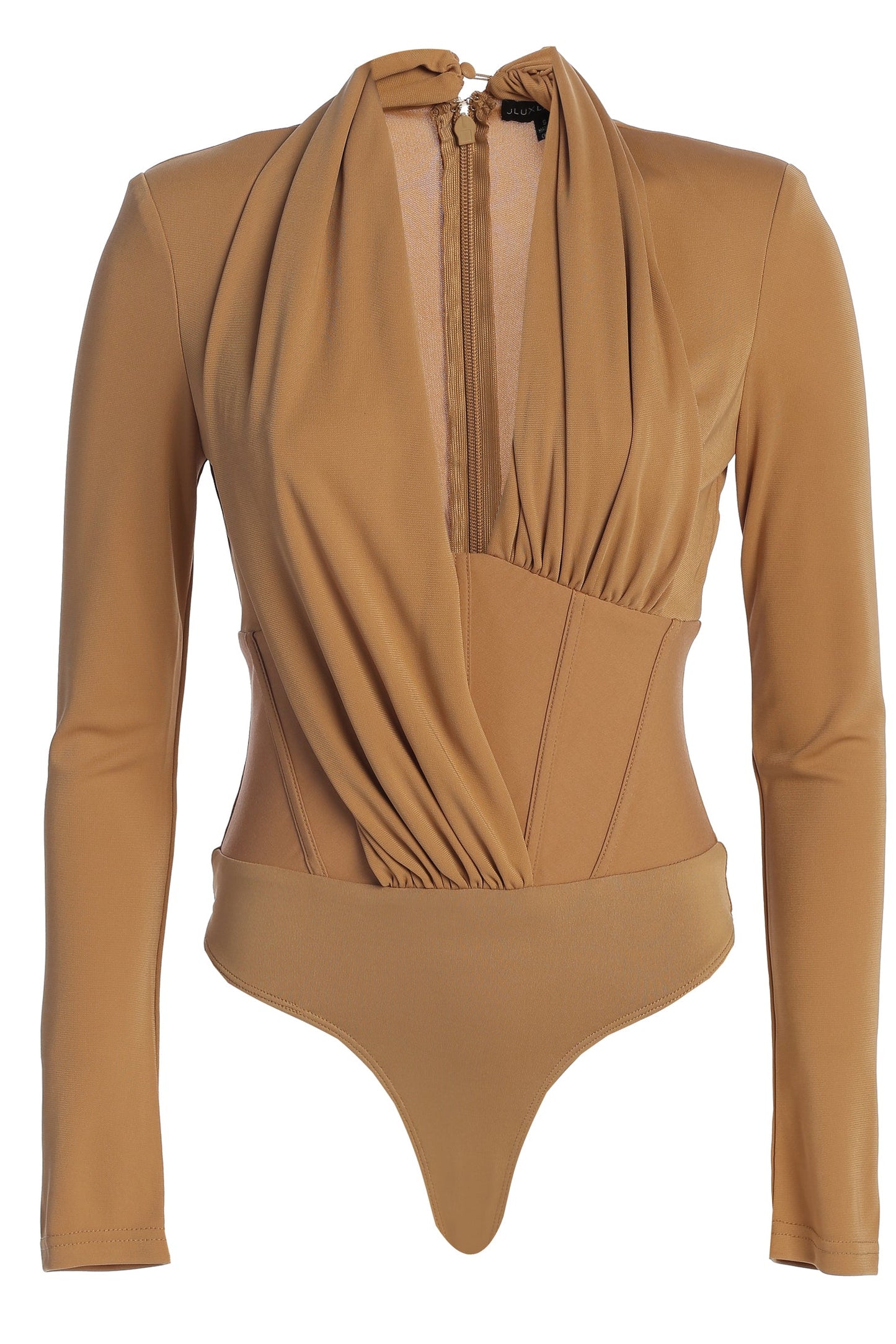 Tan Drape Corset Bodysuit JLUXLABEL