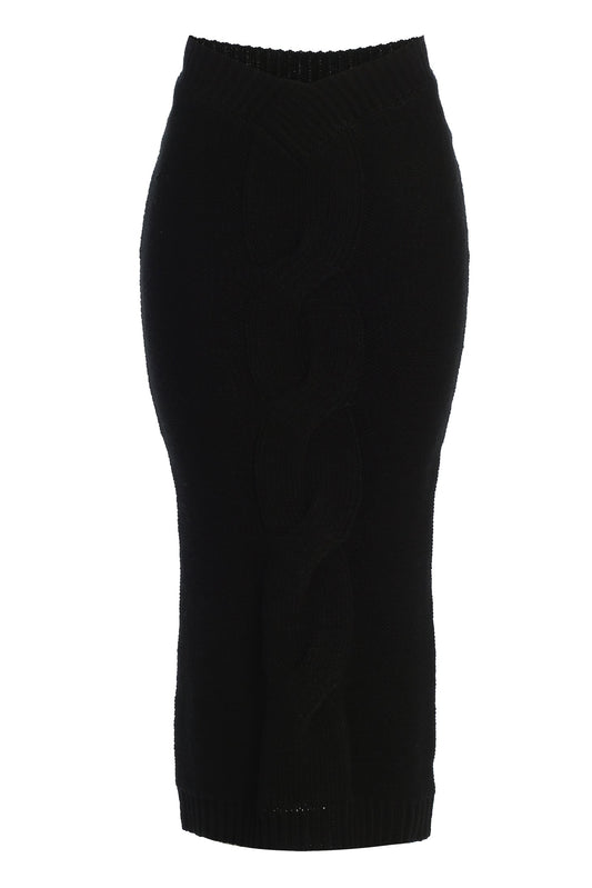 Black Merine Knit Midi Skirt JLUXLABEL