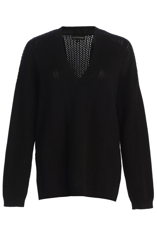 Black Estela Sweater Knit Top JLUXLABEL