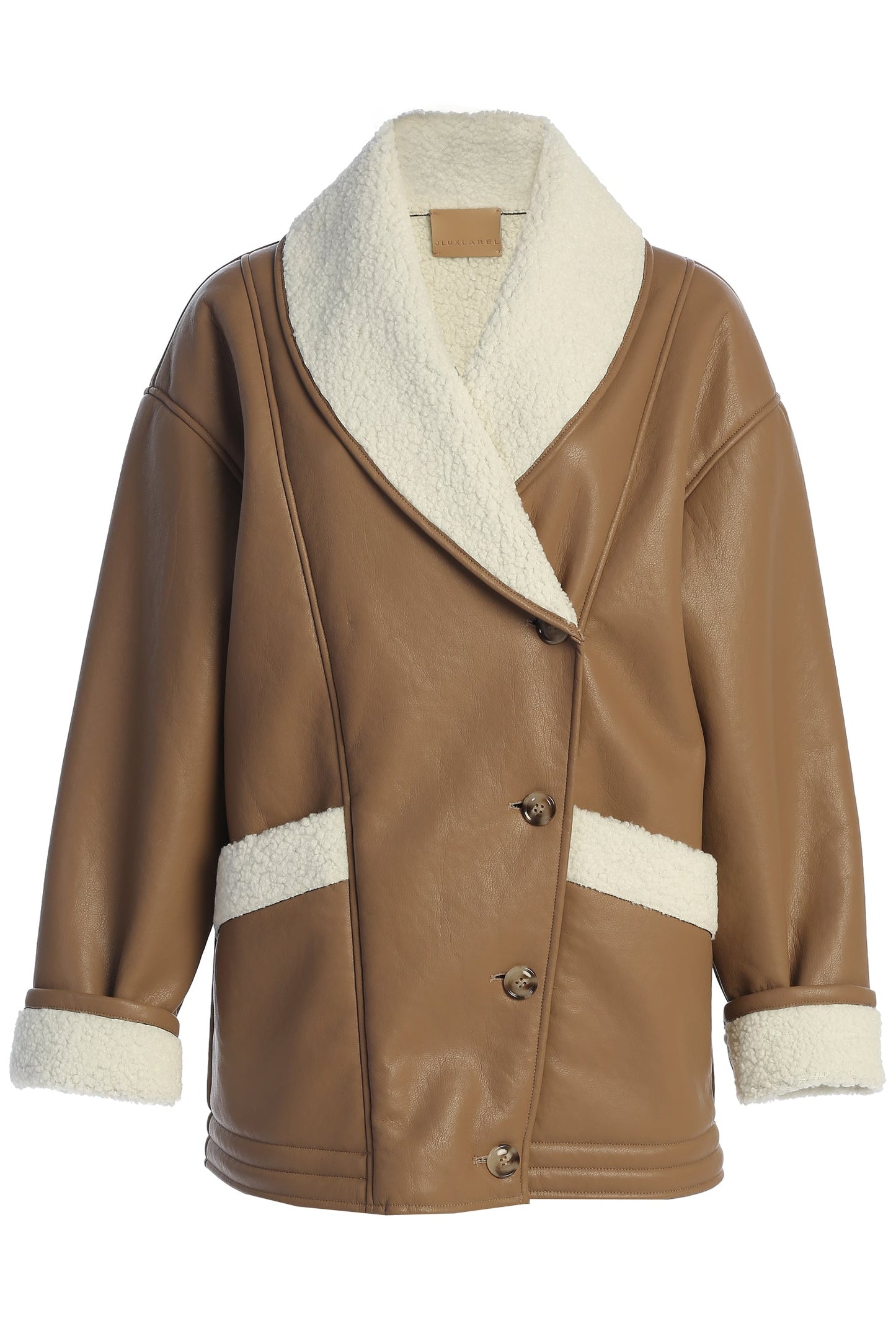 Tan Presley Faux Leather Coat JLUXLABEL