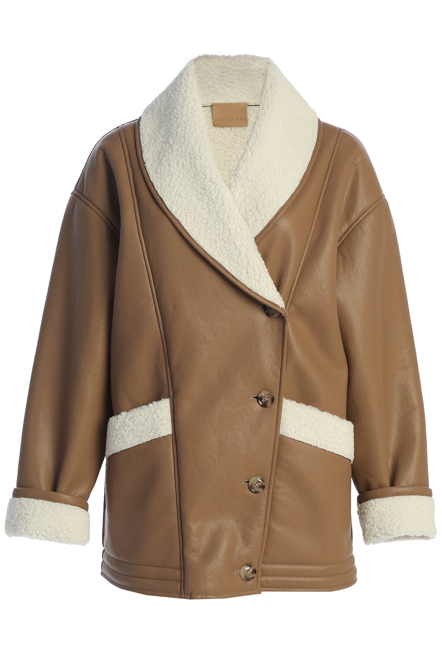 Tan Presley Faux Leather Coat JLUXLABEL