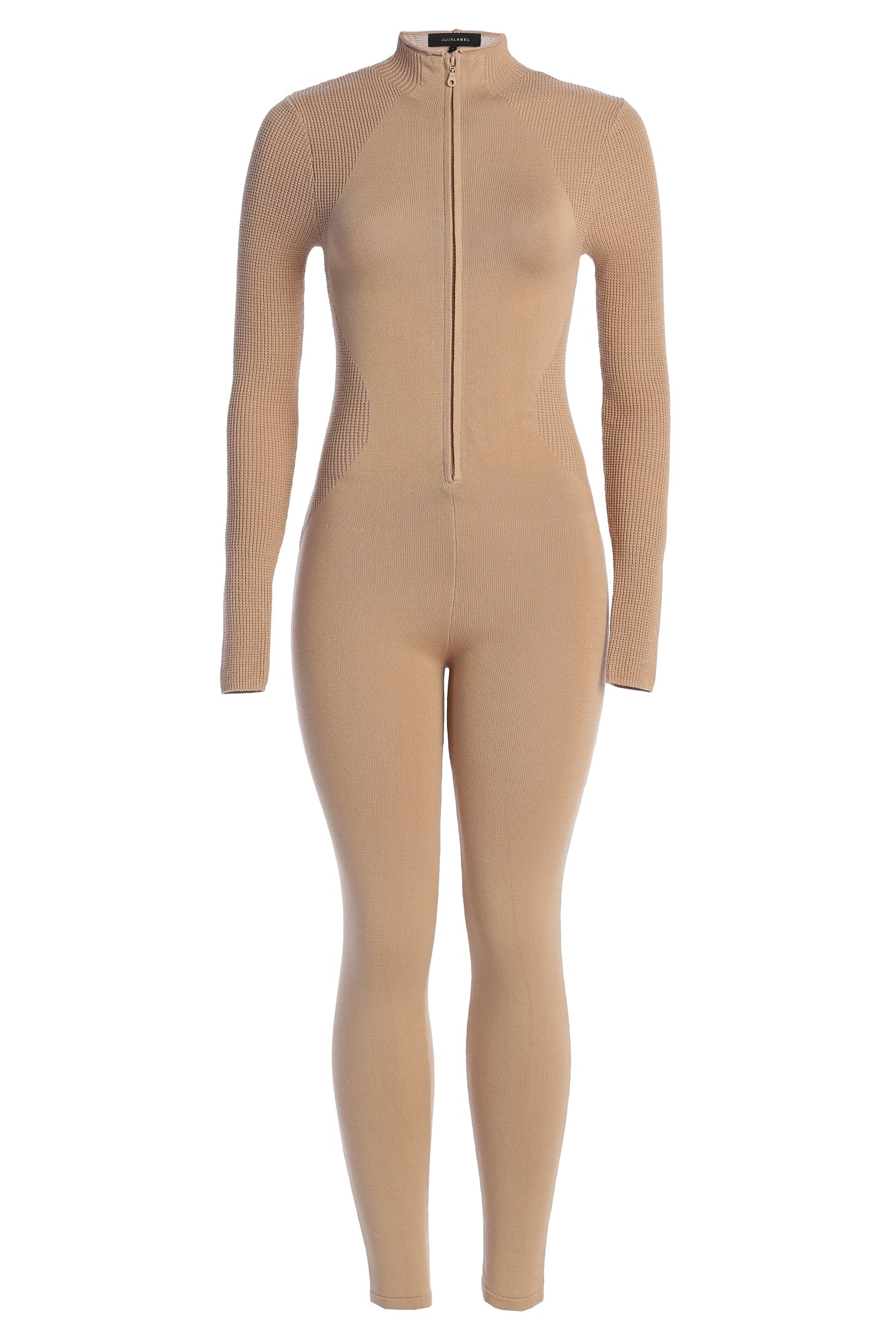 Beige Kris Front Zipper Jumpsuit JLUXLABEL