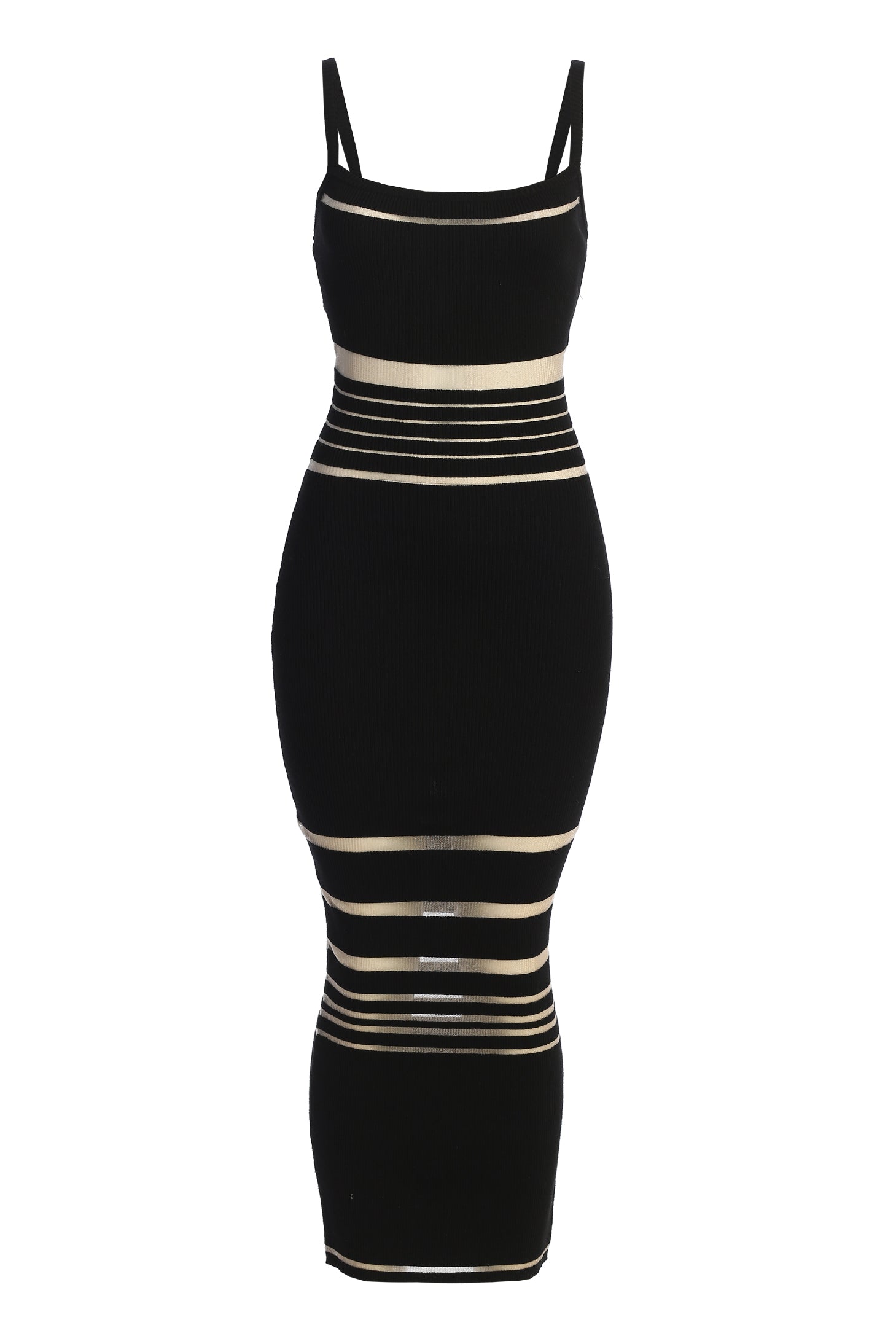 Black Striped Rib Knit Dress JLUXLABEL