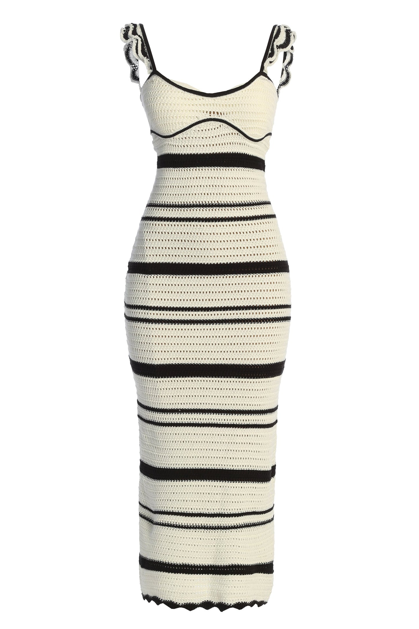 Ivory/Black Norina Striped Midi Dress JLUXLABEL