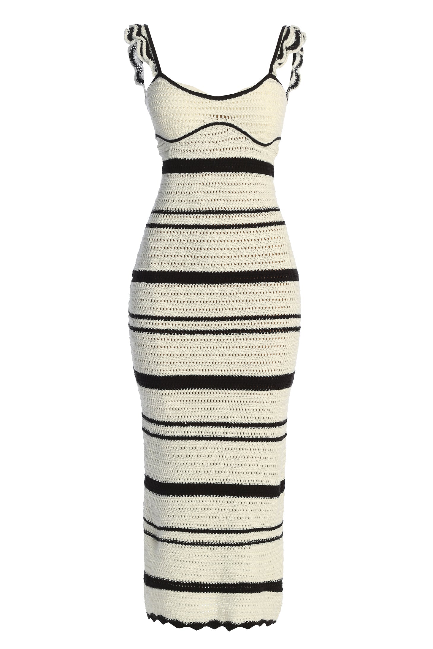 Ivory/Black Norina Striped Midi Dress JLUXLABEL