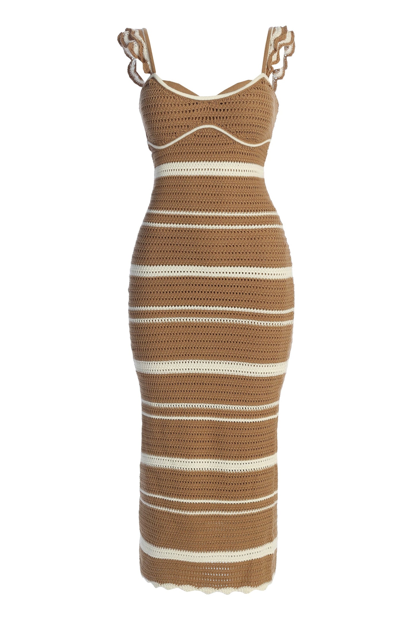 Beige/Ivory Norina Striped Midi Dress JLUXLABEL