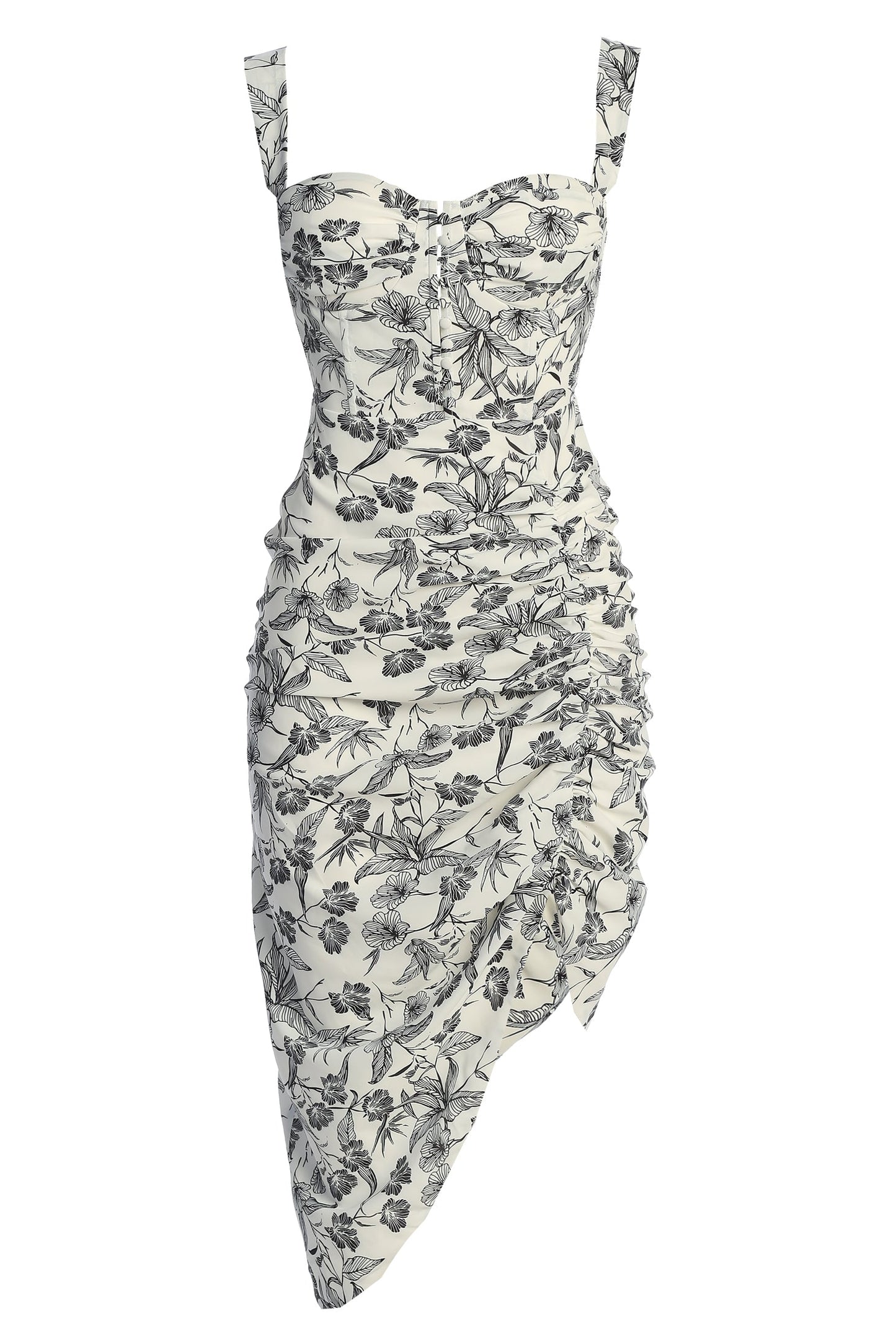 Black/Ivory Florine Print Midi Dress JLUXLABEL