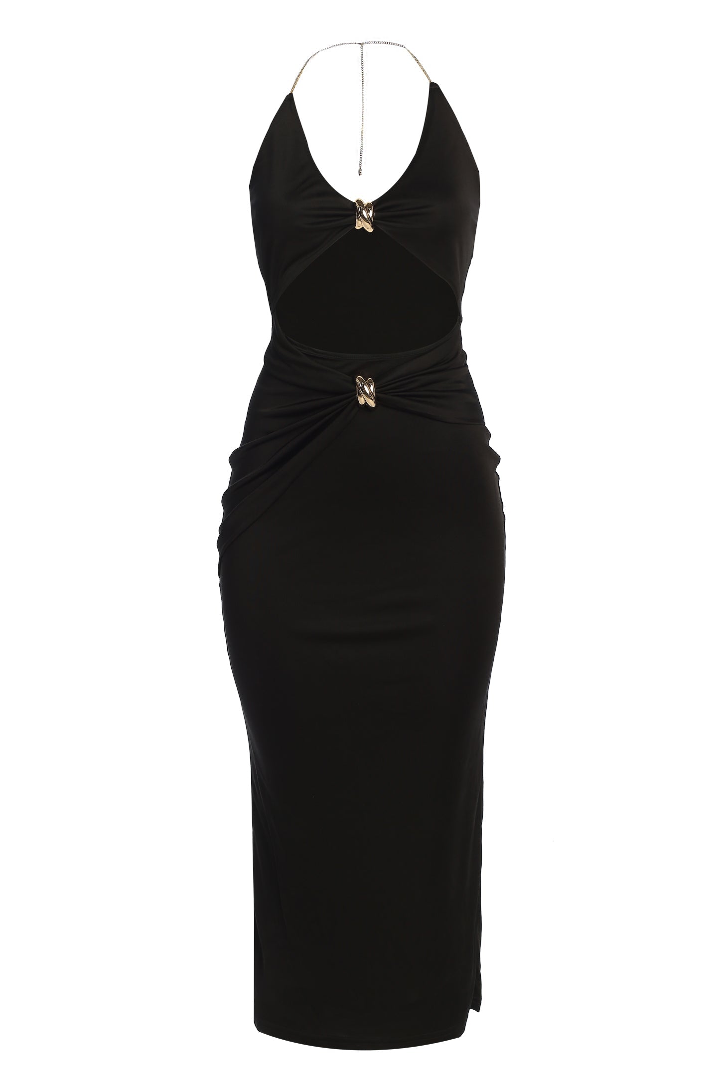 Black Cutout Chain Midi Dress JLUXLABEL