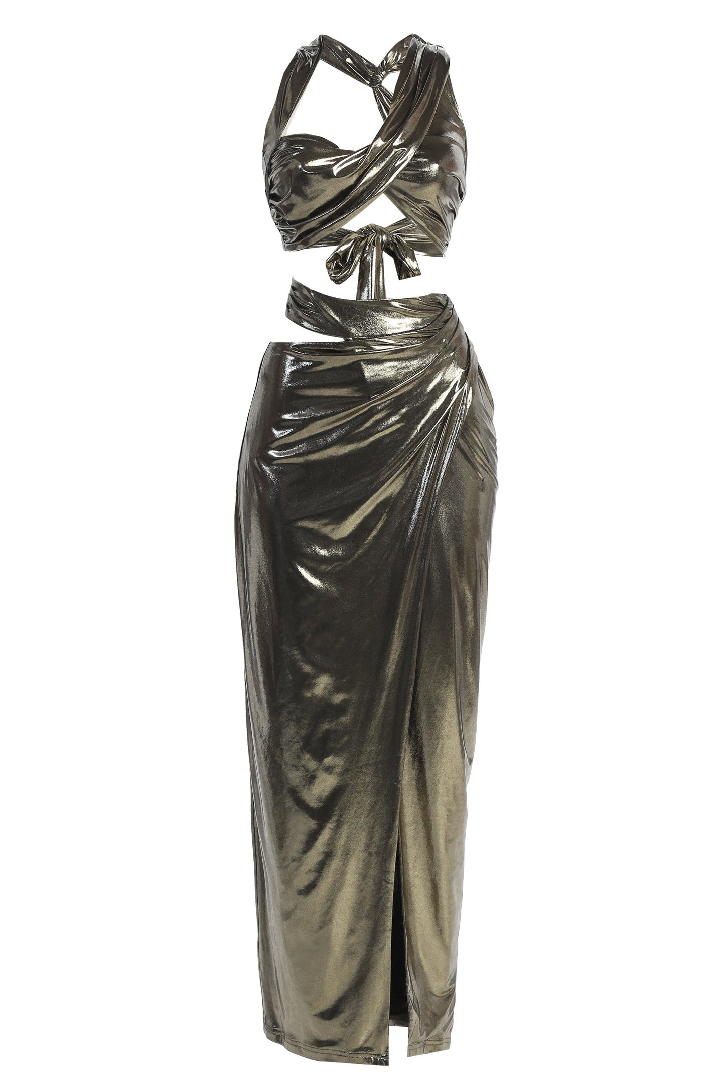 Gold METALLIC NEW AGE TWO PIECE SKIRT SET JLUXLABEL