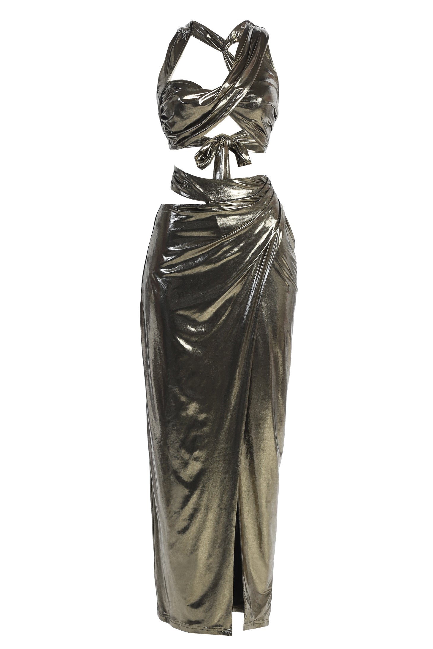 Gold METALLIC NEW AGE TWO PIECE SKIRT SET JLUXLABEL