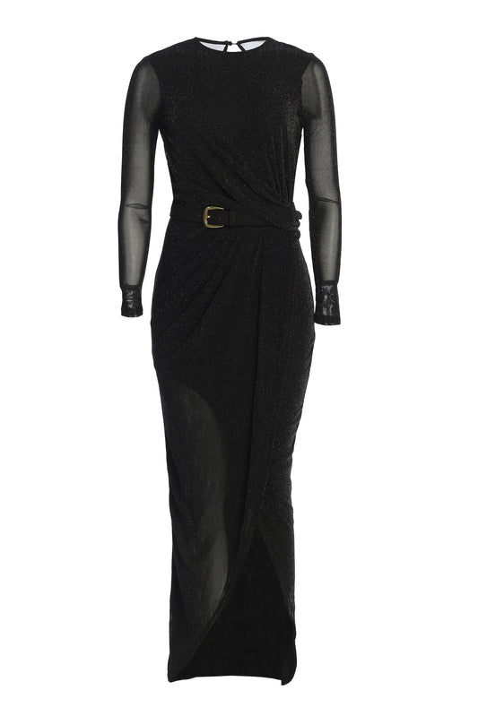 Black Araceli Gathered Maxi Dress JLUXLABEL