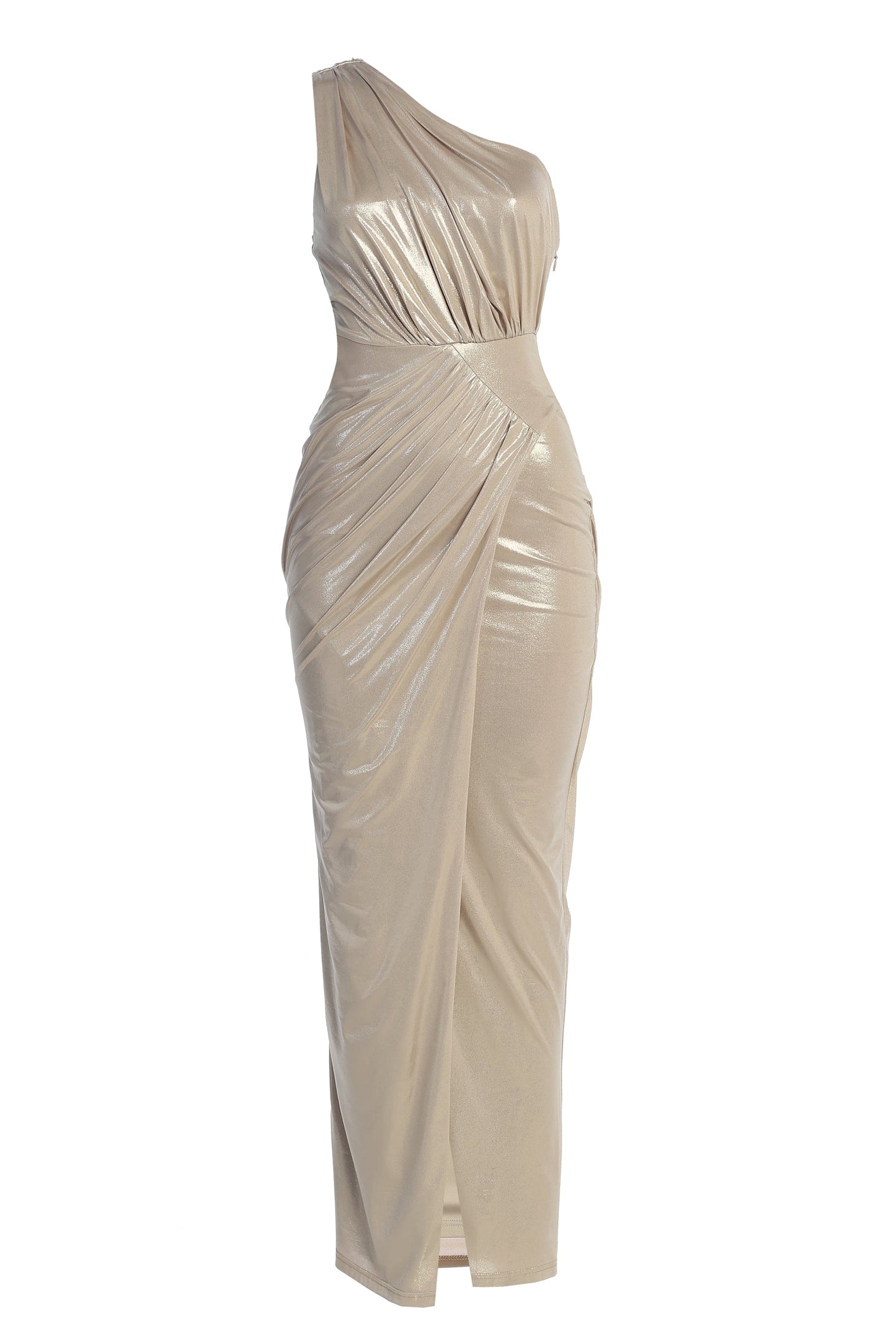 Champagne Lavina Metallic Maxi Dress JLUXLABEL