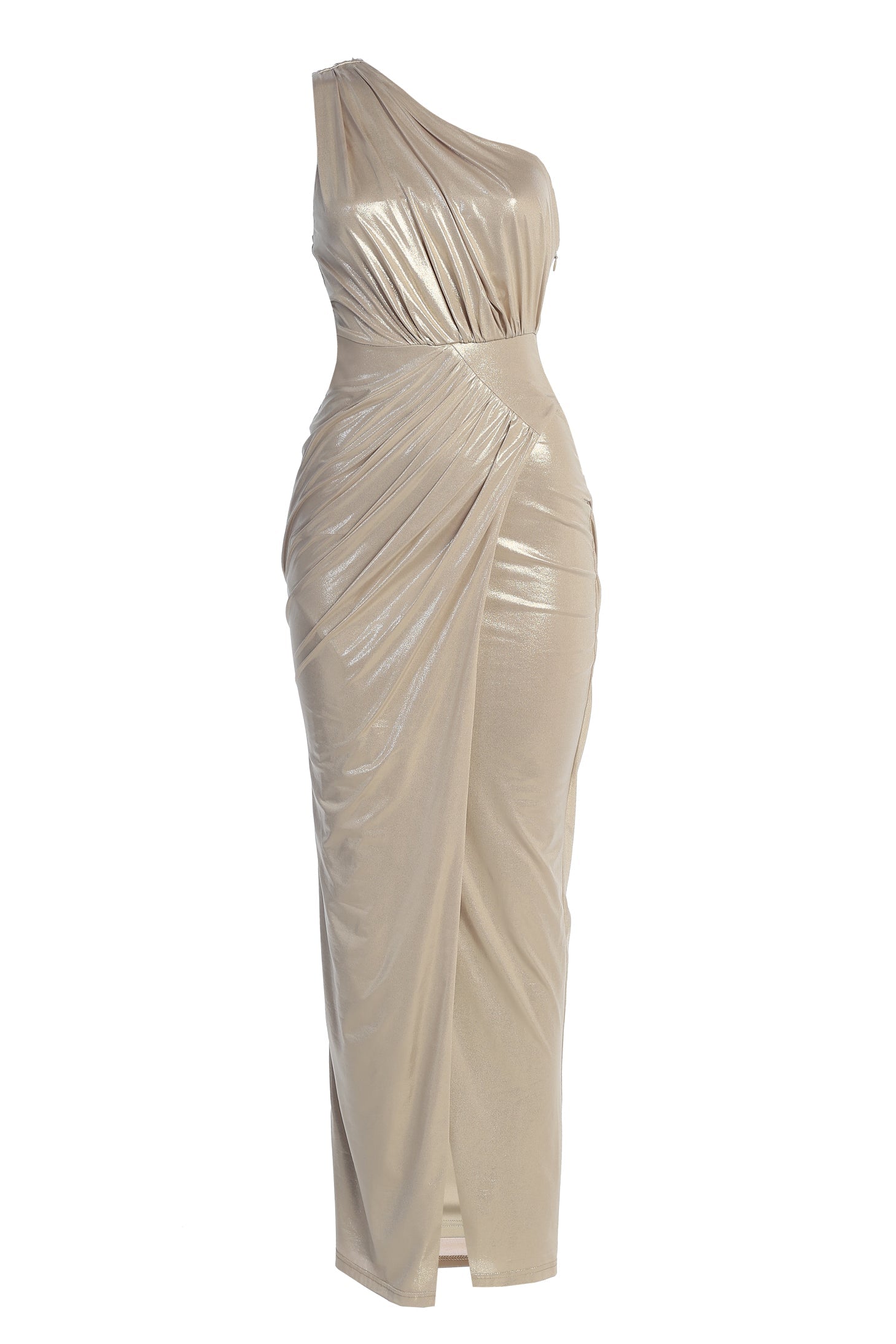 Champagne Lavina Metallic Maxi Dress JLUXLABEL