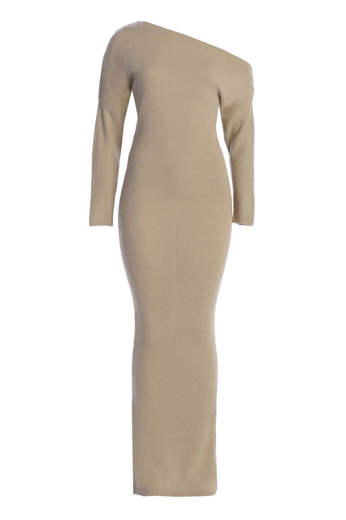 Beige Maddux Asymmetrical Maxi Dress JLUXLABEL