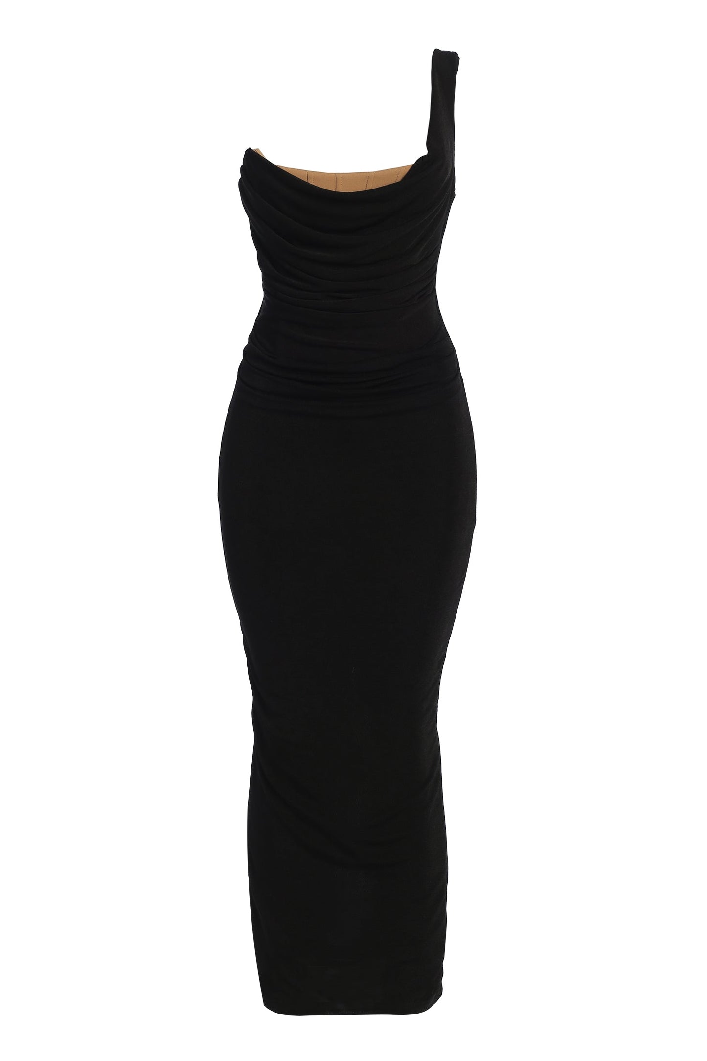 Black Slinky Krishna One Shoulder Maxi Dress