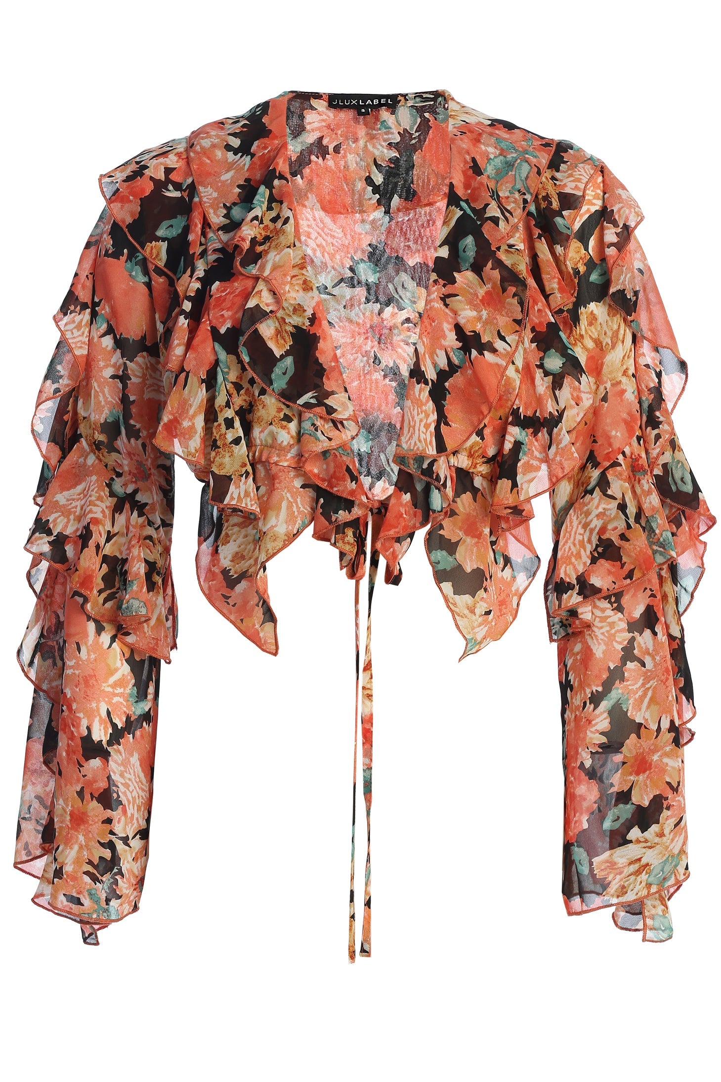 Black Floral Yvanna Ruffle Top JLUXLABEL